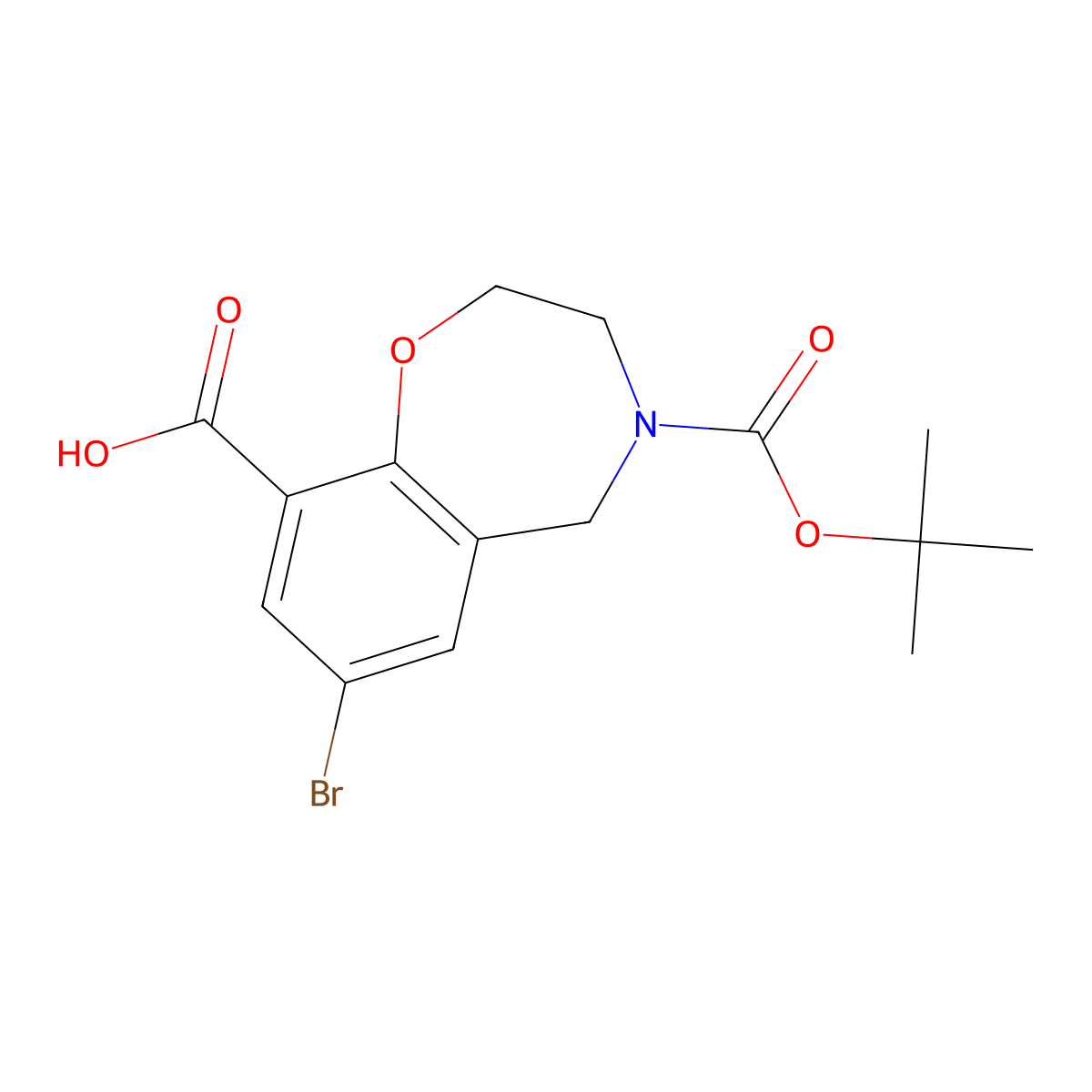 7-Bromo-4-((tert-butoxy)carbonyl)-2,3,4,5-tetrahydro-1,4-benzoxazepine-9-carboxylic acid molecular structure, CAS 2138078-96-1