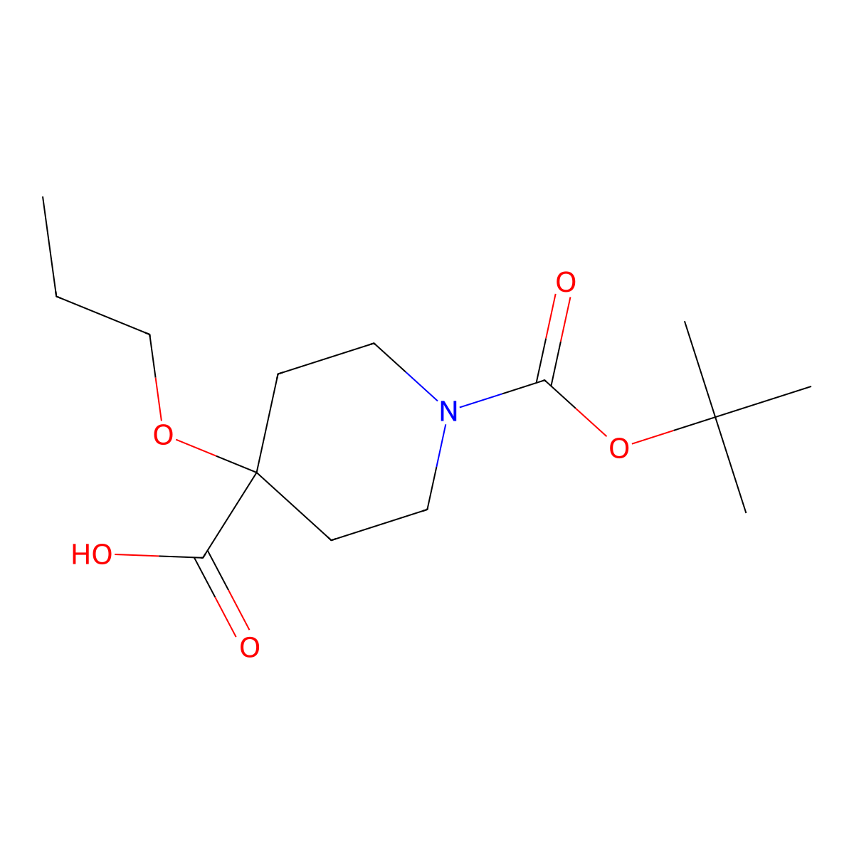 1-((Tert-butoxy)carbonyl)-4-propoxypiperidine-4-carboxylic acid molecular structure, CAS 2138084-77-0