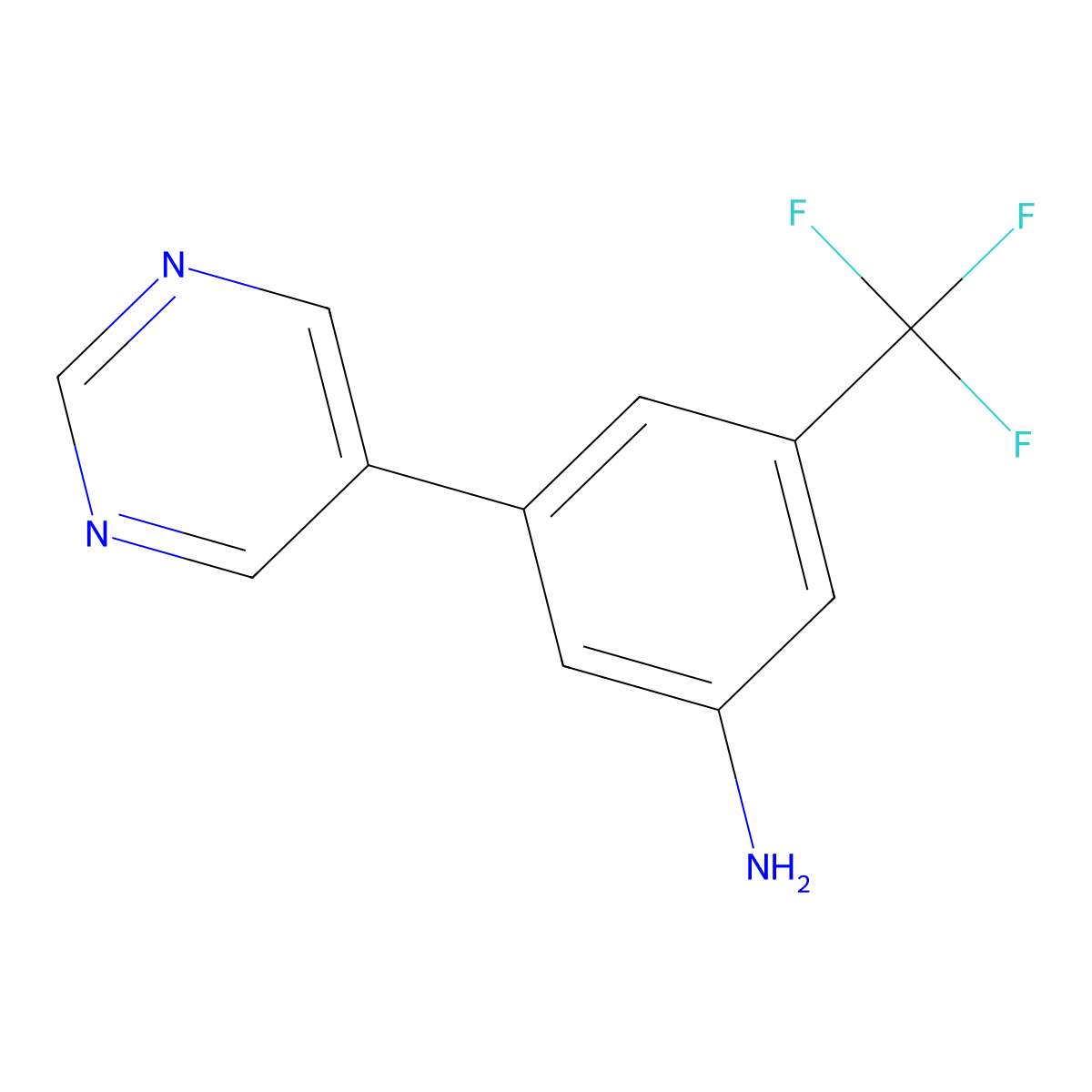 3-(Pyrimidin-5-yl)-5-(trifluoromethyl)aniline molecular structure, CAS 2138086-91-4
