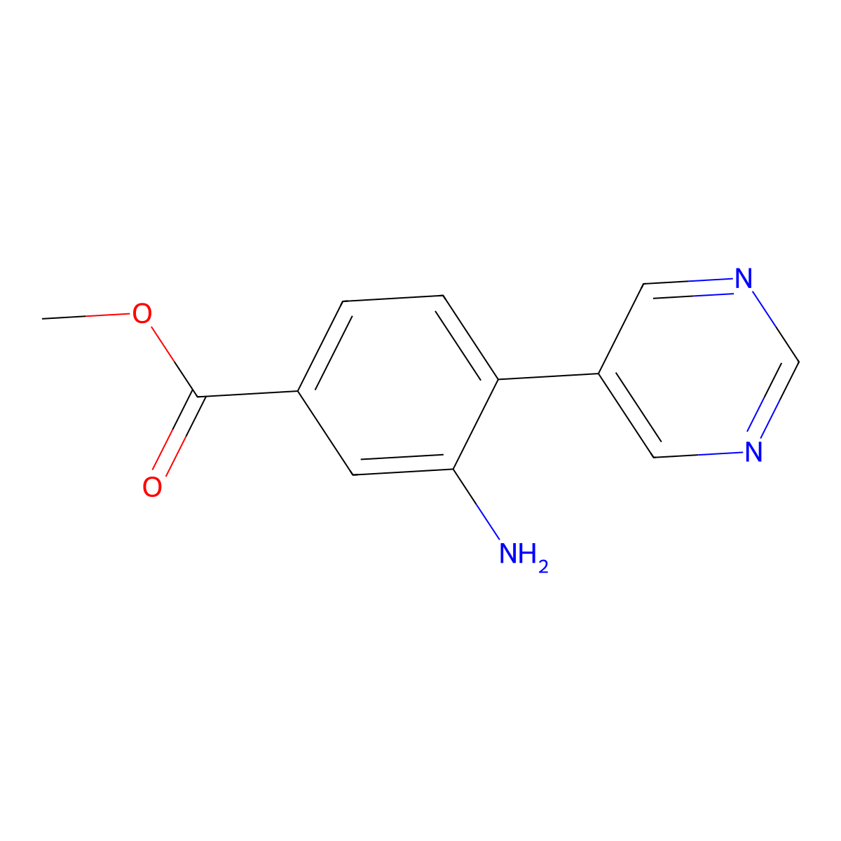 Methyl 3-amino-4-(pyrimidin-5-yl)benzoate molecular structure, CAS 2138087-14-4