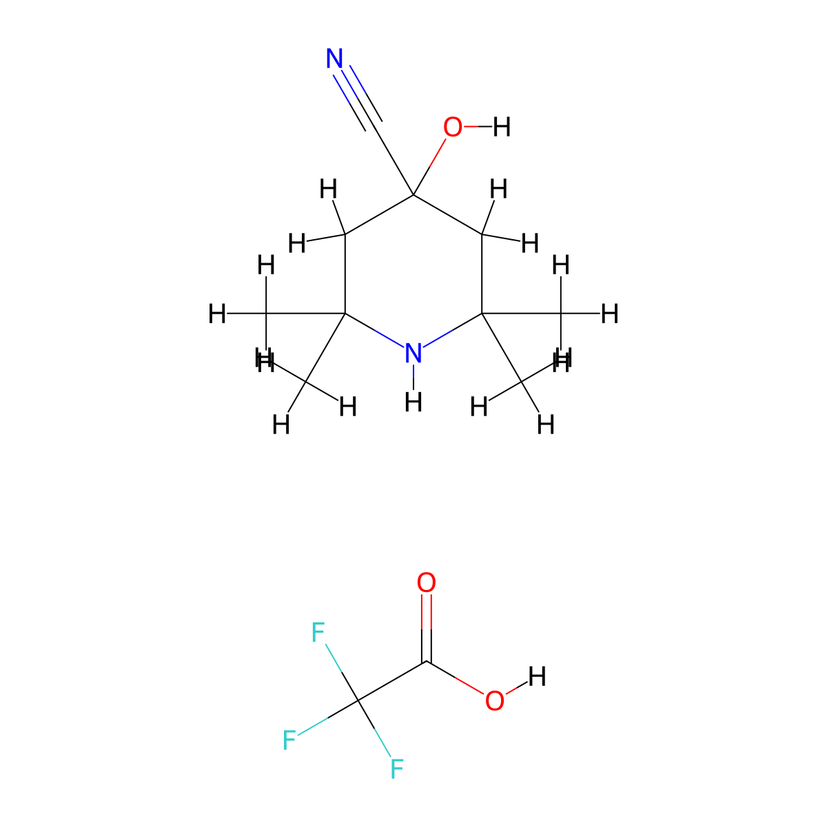 4-Hydroxy-2,2,6,6-tetramethylpiperidine-4-carbonitrile, trifluoroacetic acid molecular structure, CAS 2138087-94-0