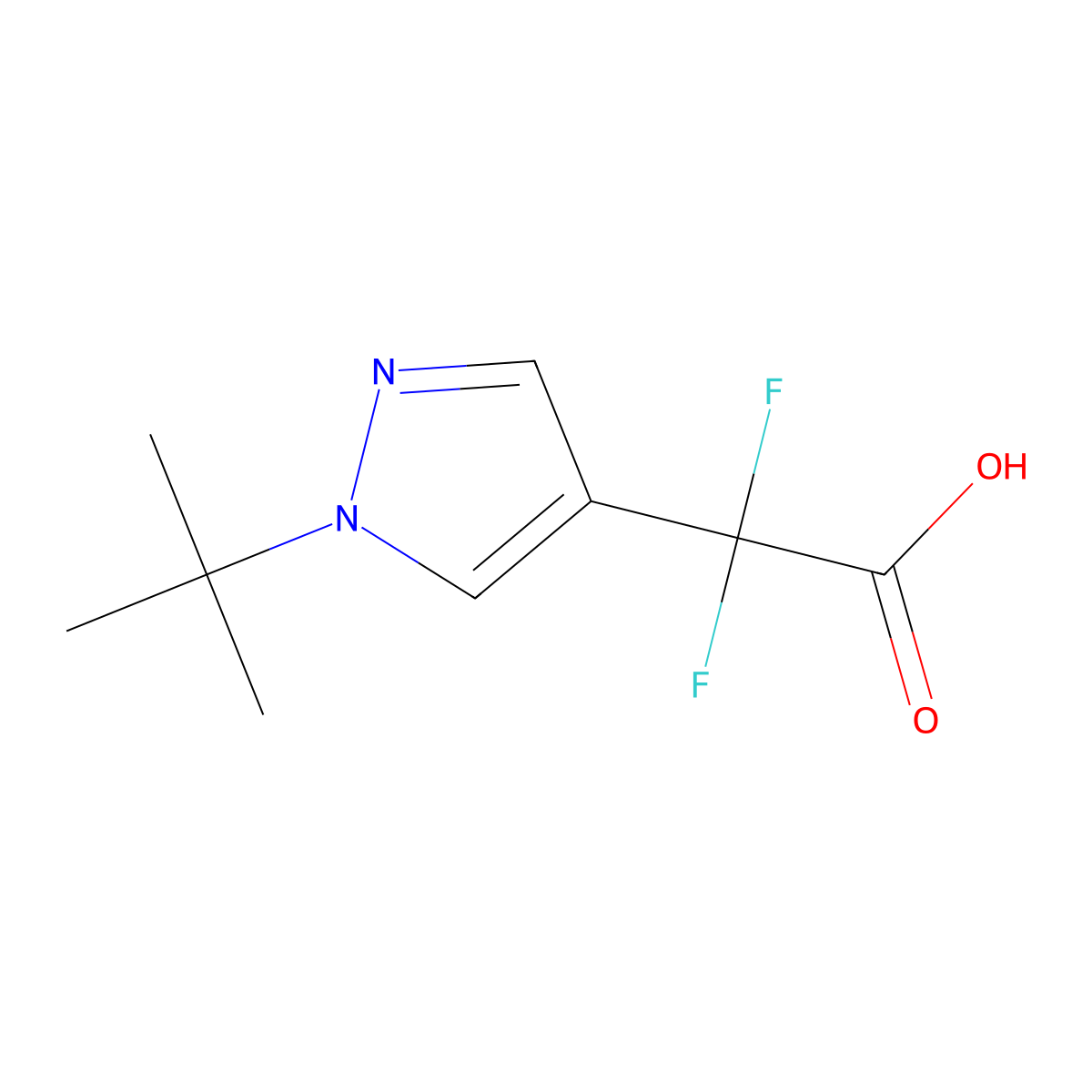 2-(1-tert-butyl-1H-pyrazol-4-yl)-2,2-difluoroacetic acid molecular structure, CAS 2138089-45-7