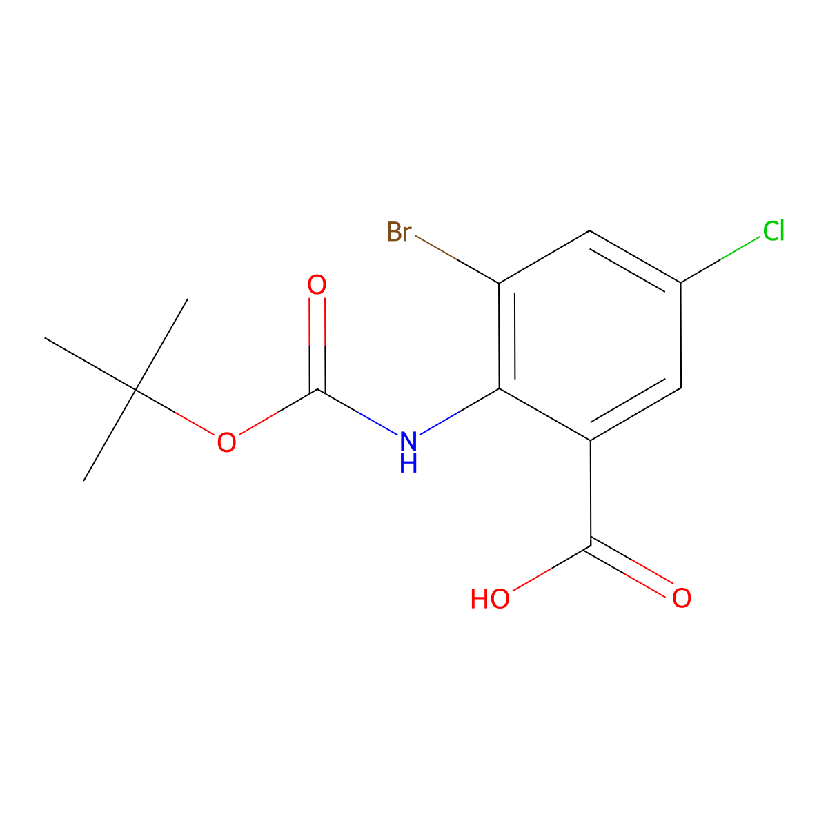 3-Bromo-2-{[(tert-butoxy)carbonyl]amino}-5-chlorobenzoic acid molecular structure, CAS 2138095-73-3