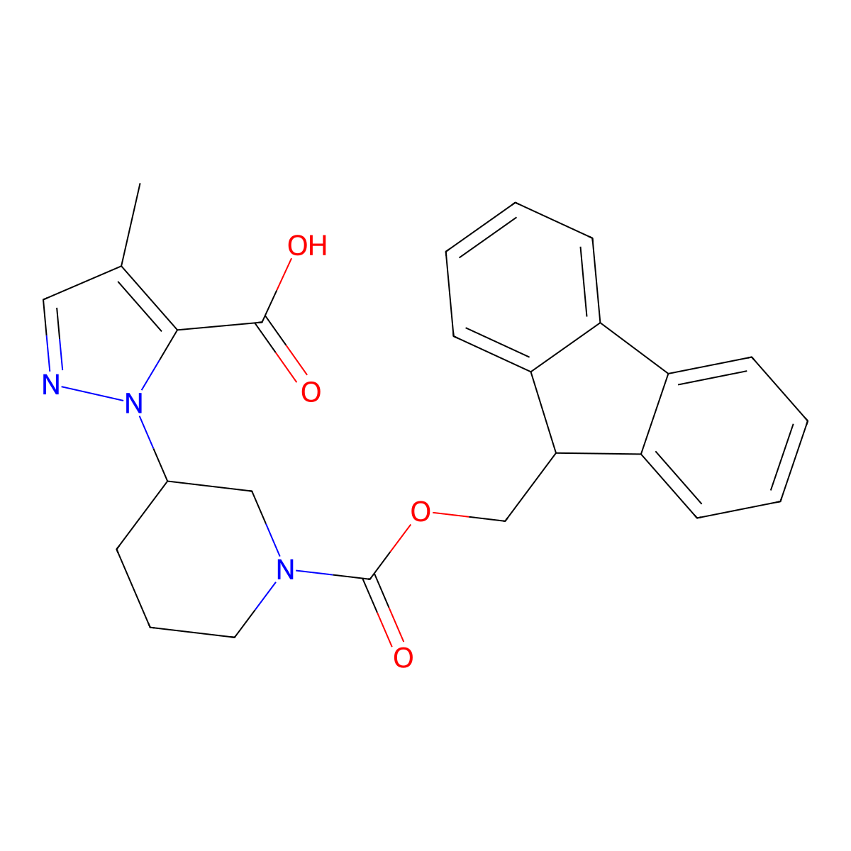 1-(1-{[(9H-fluoren-9-yl)methoxy]carbonyl}piperidin-3-yl)-4-methyl-1H-pyrazole-5-carboxylic acid molecular structure, CAS 2138097-18-2