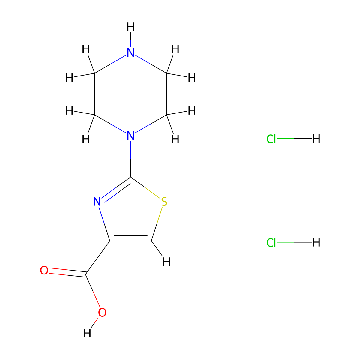 2-(Piperazin-1-yl)-1,3-thiazole-4-carboxylic acid dihydrochloride molecular structure, CAS 2138098-59-4