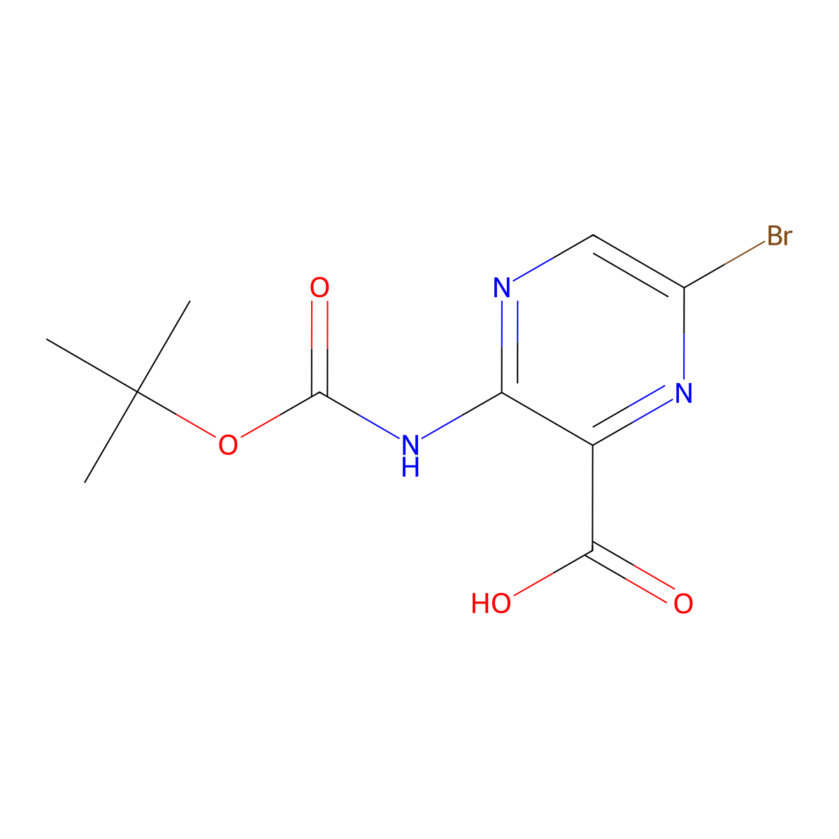 6-Bromo-3-((tert-butoxycarbonyl)amino)pyrazine-2-carboxylic acid molecular structure, CAS 2138098-91-4