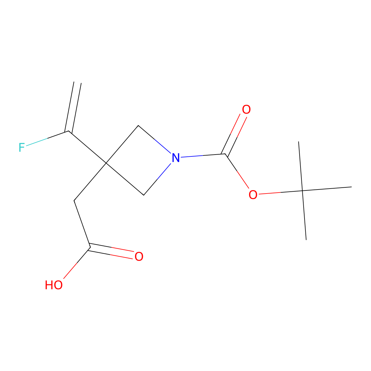 2-{1-[(Tert-butoxy)carbonyl]-3-(1-fluoroethenyl)azetidin-3-yl}acetic acid molecular structure, CAS 2138103-41-8