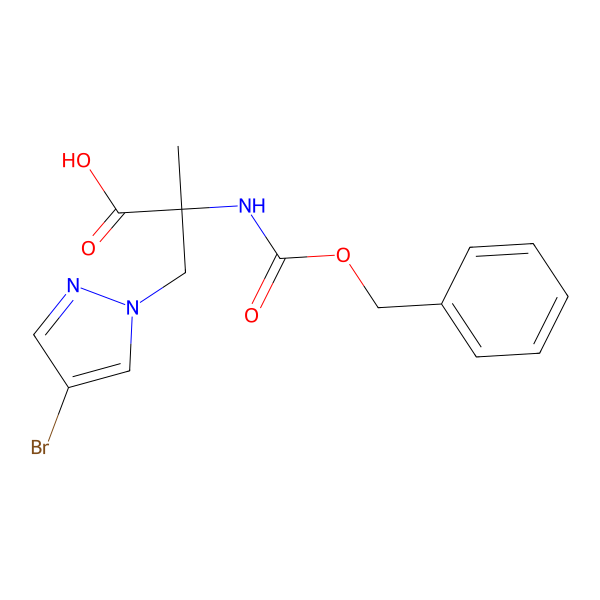 2-{[(benzyloxy)carbonyl]amino}-3-(4-bromo-1H-pyrazol-1-yl)-2-methylpropanoic acid molecular structure, CAS 2138104-16-0