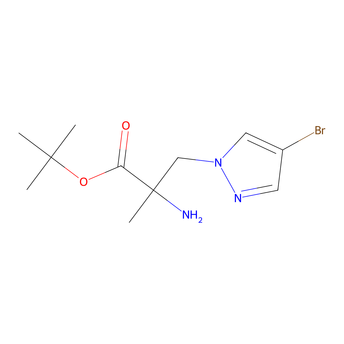 tert-butyl 2-amino-3-(4-bromo-1H-pyrazol-1-yl)-2-methylpropanoate molecular structure, CAS 2138104-48-8