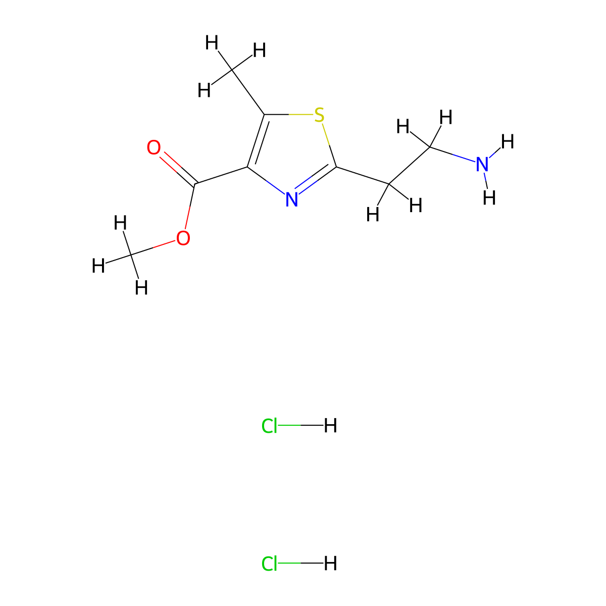 Methyl 2-(2-aminoethyl)-5-methyl-1,3-thiazole-4-carboxylate dihydrochloride molecular structure, CAS 2138106-79-1