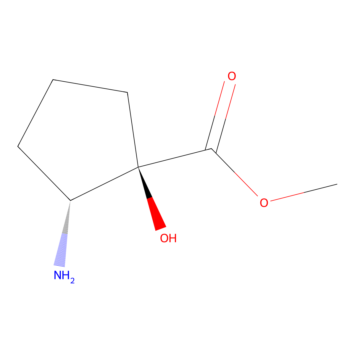 rac-methyl (1R,2R)-2-amino-1-hydroxycyclopentane-1-carboxylate molecular structure, CAS 2138106-84-8