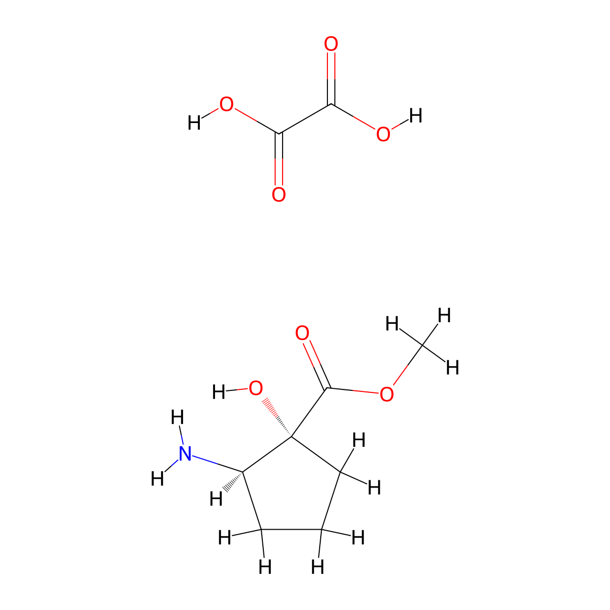 rac-methyl (1R,2R)-2-amino-1-hydroxycyclopentane-1-carboxylate; oxalic acid molecular structure, CAS 2138106-85-9