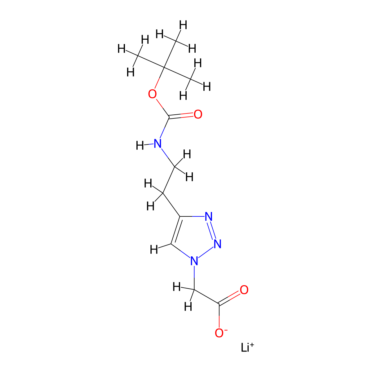 lithium(1+) ion 2-[4-(2-{[(tert-butoxy)carbonyl]amino}ethyl)-1H-1,2,3-triazol-1-yl]acetate molecular structure, CAS 2138110-45-7