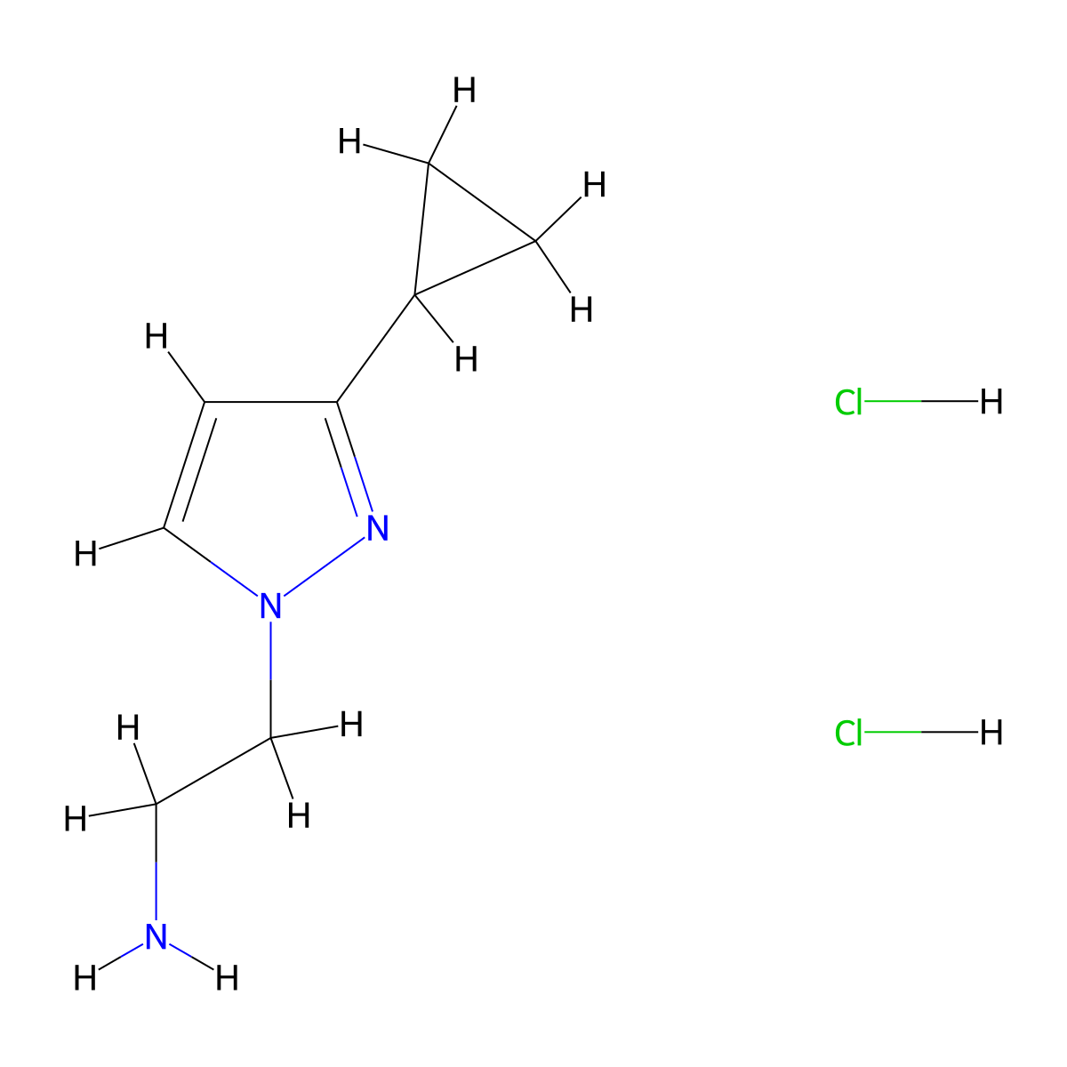 2-(3-cyclopropyl-1H-pyrazol-1-yl)ethan-1-amine dihydrochloride molecular structure, CAS 2138111-29-0