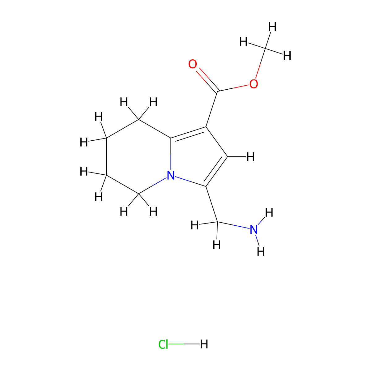 Methyl 3-(aminomethyl)-5,6,7,8-tetrahydroindolizine-1-carboxylate hydrochloride molecular structure, CAS 2138114-65-3