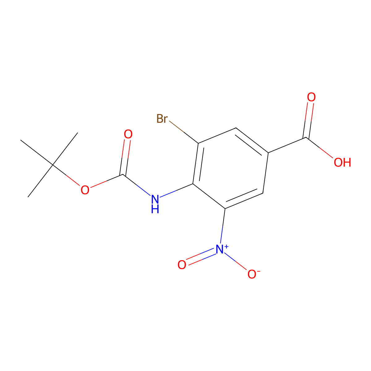 3-Bromo-4-(((tert-butoxy)carbonyl)amino)-5-nitrobenzoic acid molecular structure, CAS 2138116-42-2
