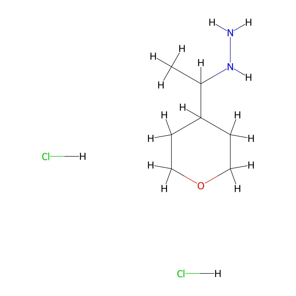 (1-(Oxan-4-yl)ethyl)hydrazine dihydrochloride molecular structure, CAS 2138119-41-0