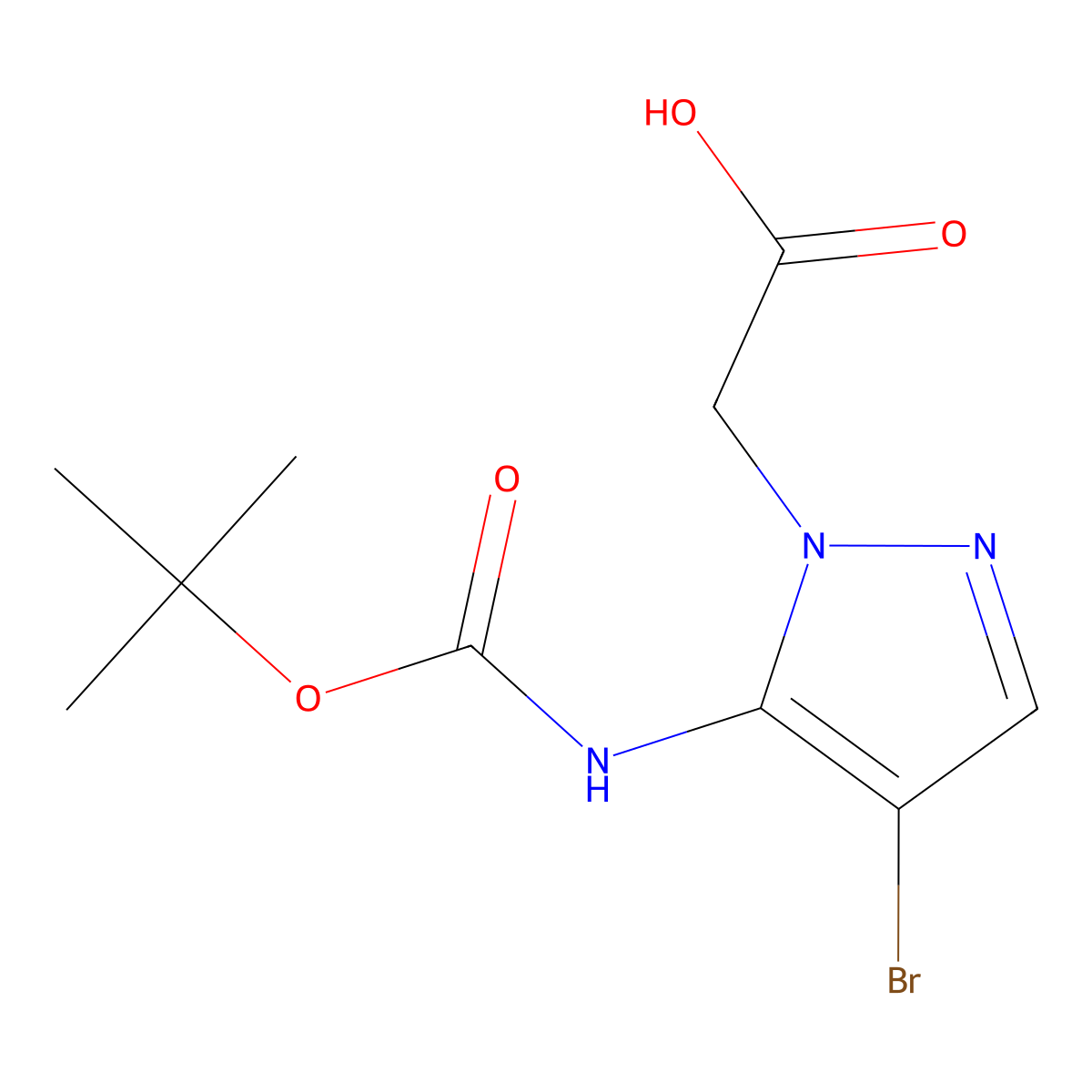 2-(4-bromo-5-{[(tert-butoxy)carbonyl]amino}-1H-pyrazol-1-yl)acetic acid molecular structure, CAS 2138120-28-0