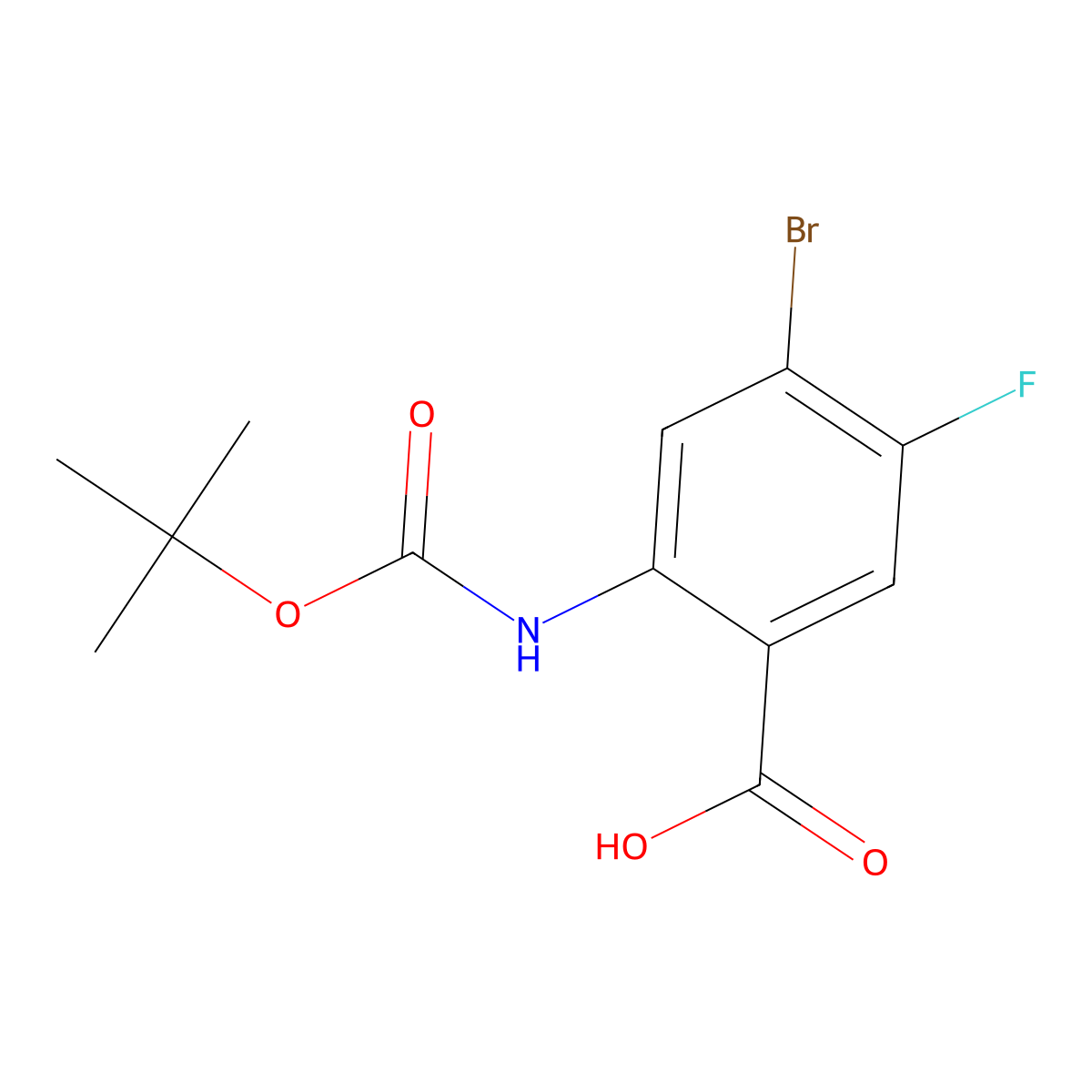 4-Bromo-2-{[(tert-butoxy)carbonyl]amino}-5-fluorobenzoic acid molecular structure, CAS 2138120-33-7
