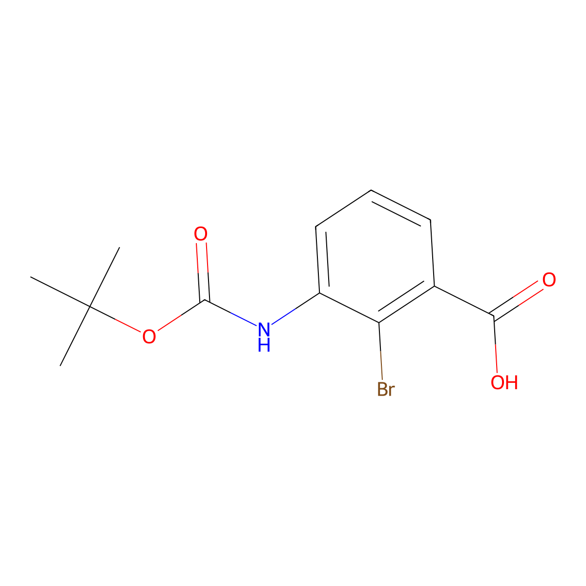 2-Bromo-3-((tert-butoxycarbonyl)amino)benzoic acid molecular structure, CAS 2138121-36-3