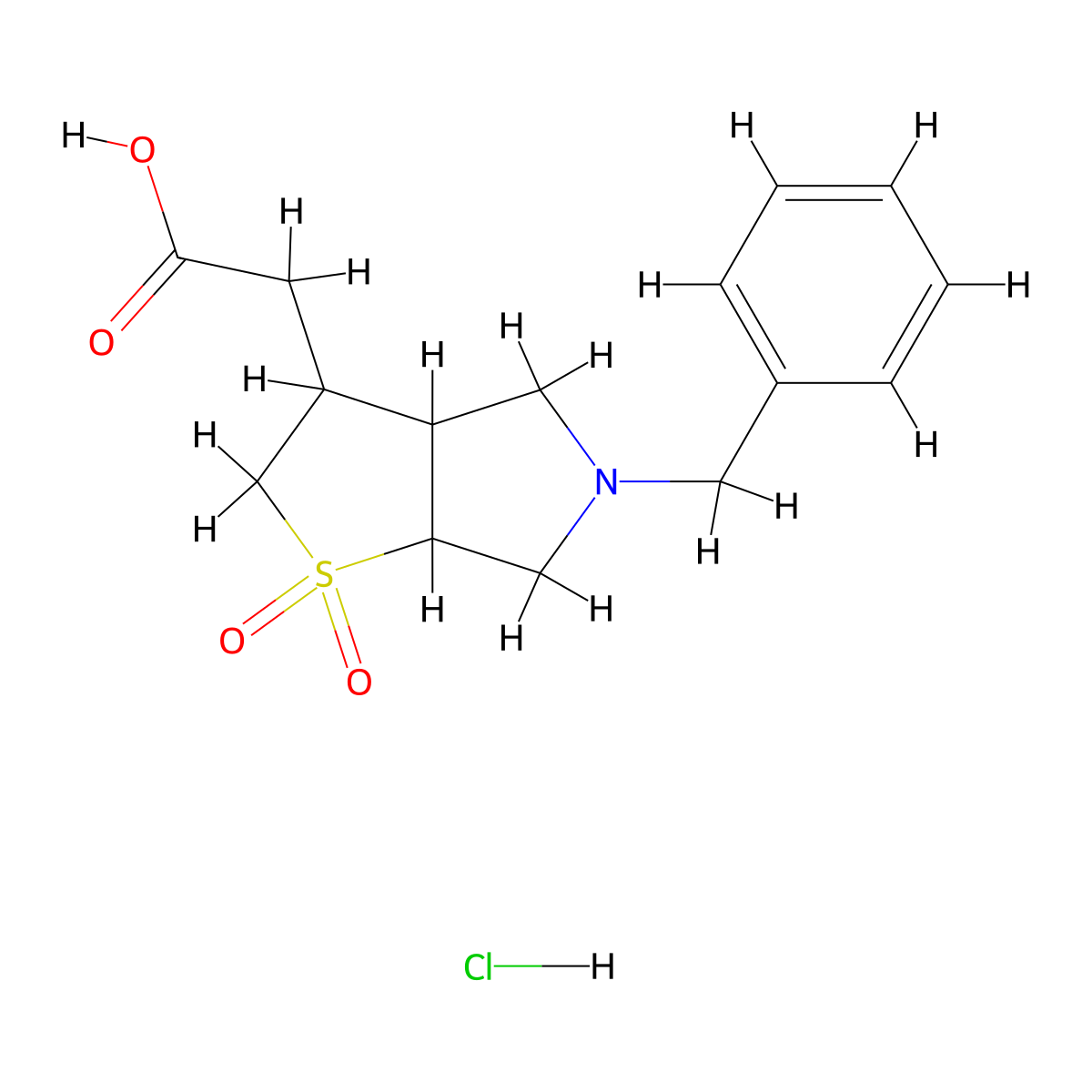 2-{5-benzyl-1,1-dioxo-hexahydro-2H-1lambda6-thieno[2,3-c]pyrrol-3-yl}acetic acid hydrochloride molecular structure, CAS 2138121-59-0