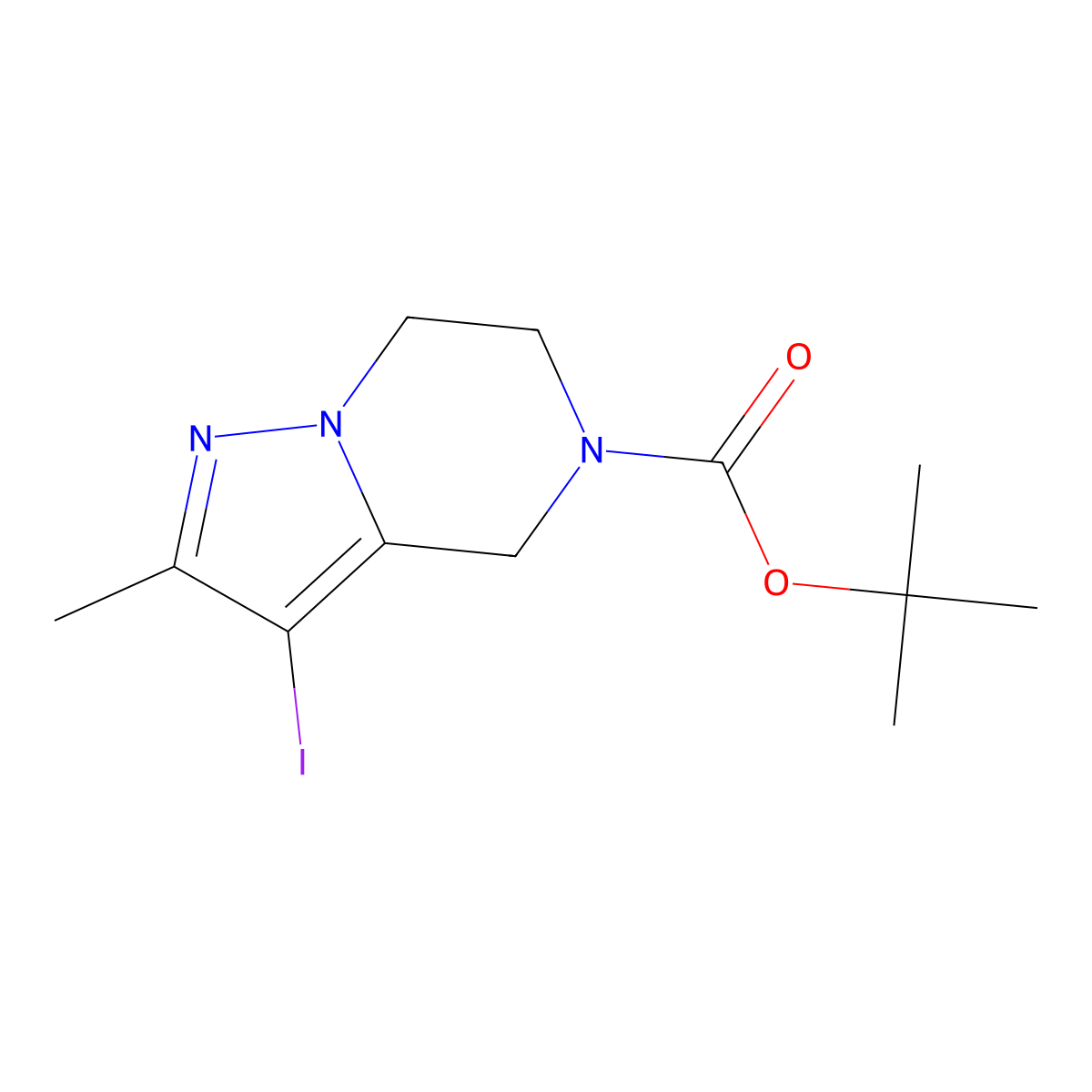tert-butyl 3-iodo-2-methyl-4H,5H,6H,7H-pyrazolo[1,5-a]pyrazine-5-carboxylate molecular structure, CAS 2138122-16-2