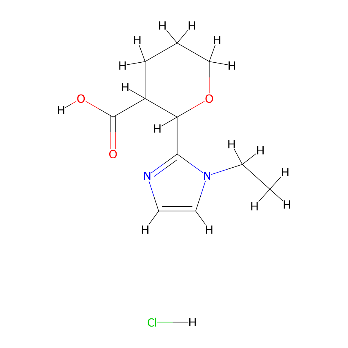 2-(1-ethyl-1H-imidazol-2-yl)oxane-3-carboxylic acid hydrochloride molecular structure, CAS 2138123-42-7