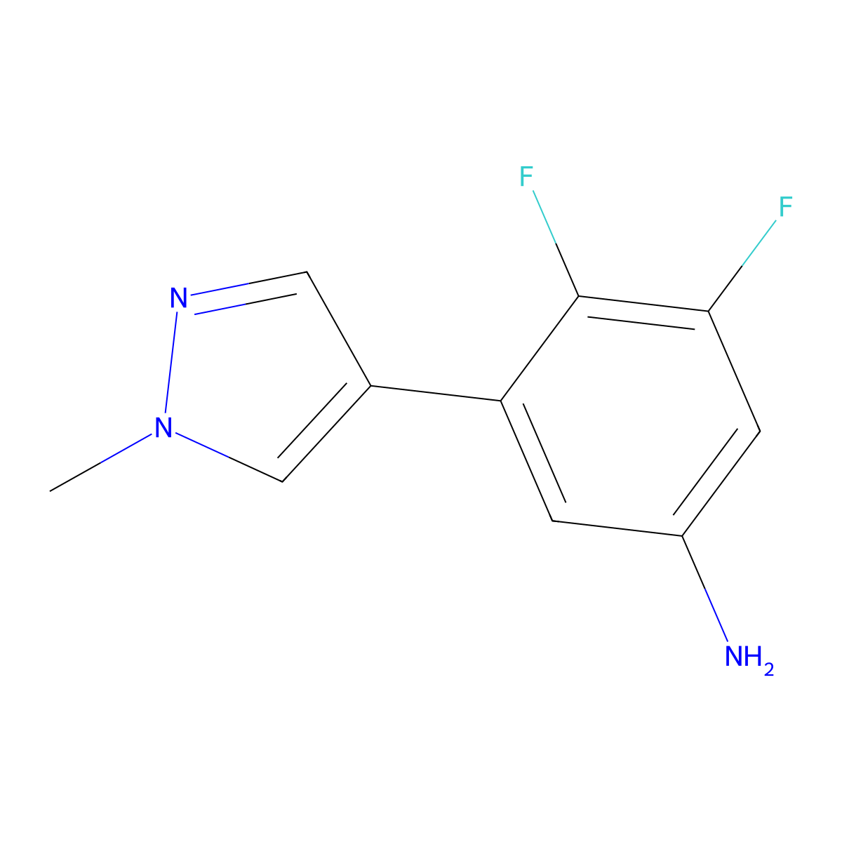 3,4-difluoro-5-(1-methyl-1H-pyrazol-4-yl)aniline molecular structure, CAS 2138123-46-1