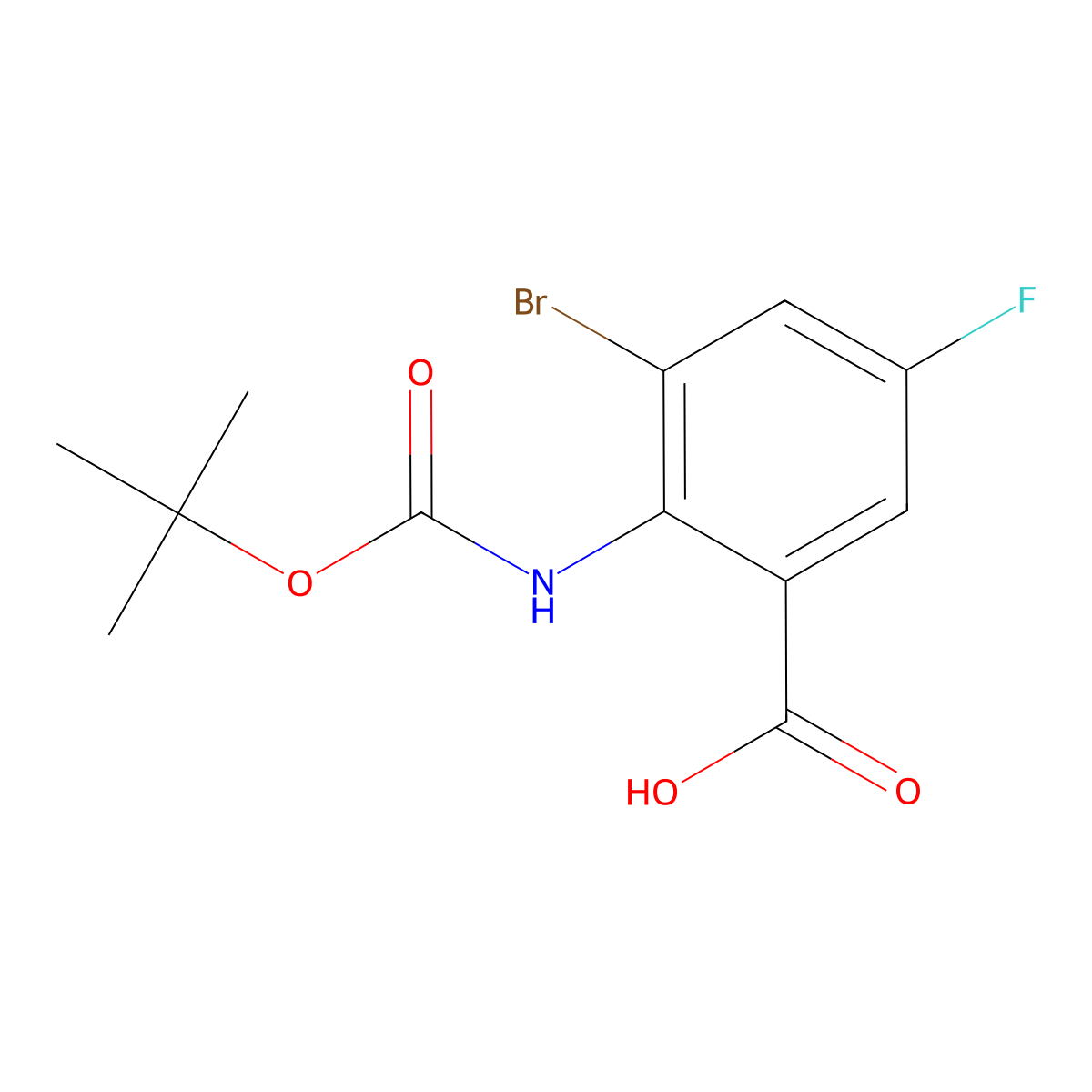 3-Bromo-2-{[(tert-butoxy)carbonyl]amino}-5-fluorobenzoic acid molecular structure, CAS 2138125-26-3