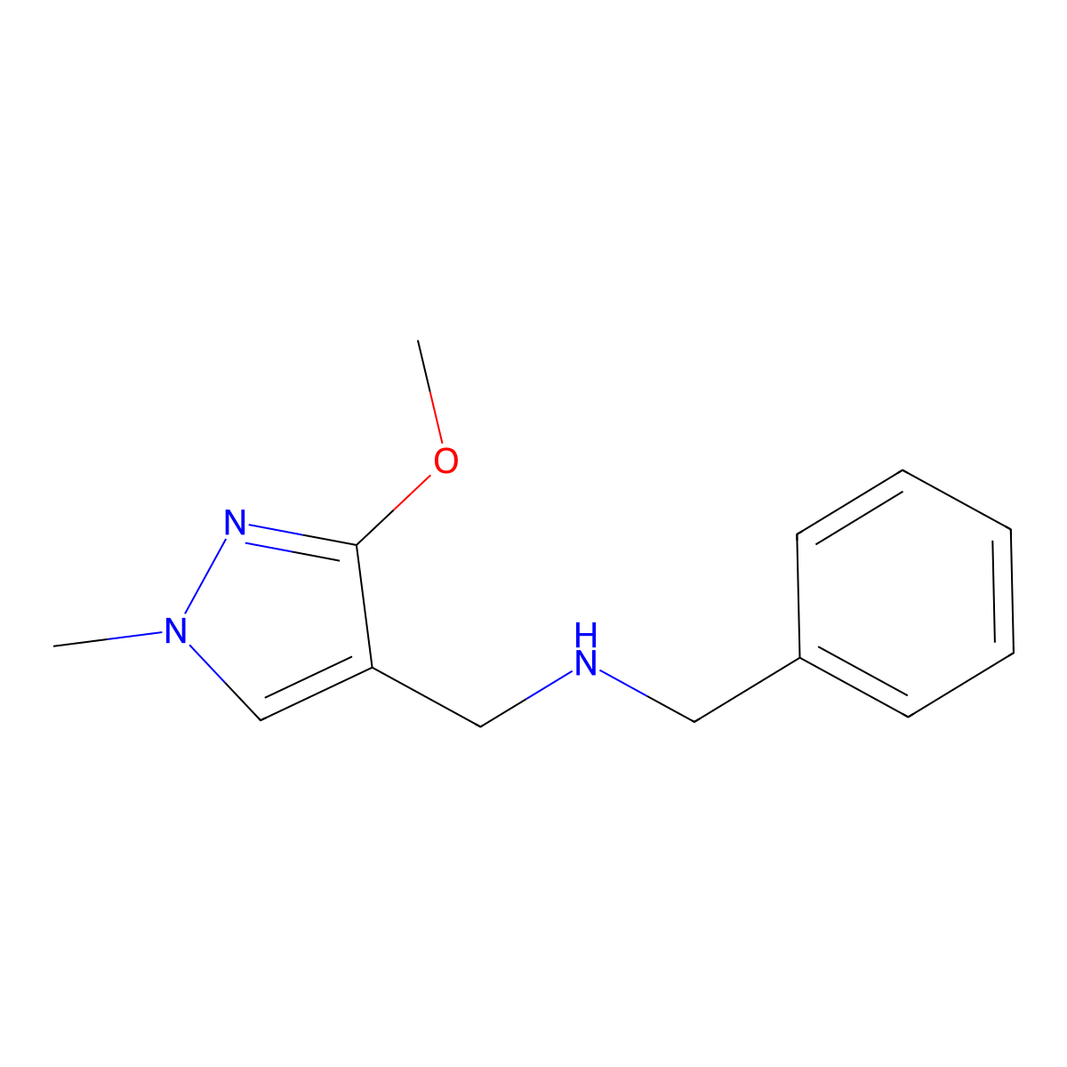 benzyl[(3-methoxy-1-methyl-1H-pyrazol-4-yl)methyl]amine molecular structure, CAS 2138127-52-1