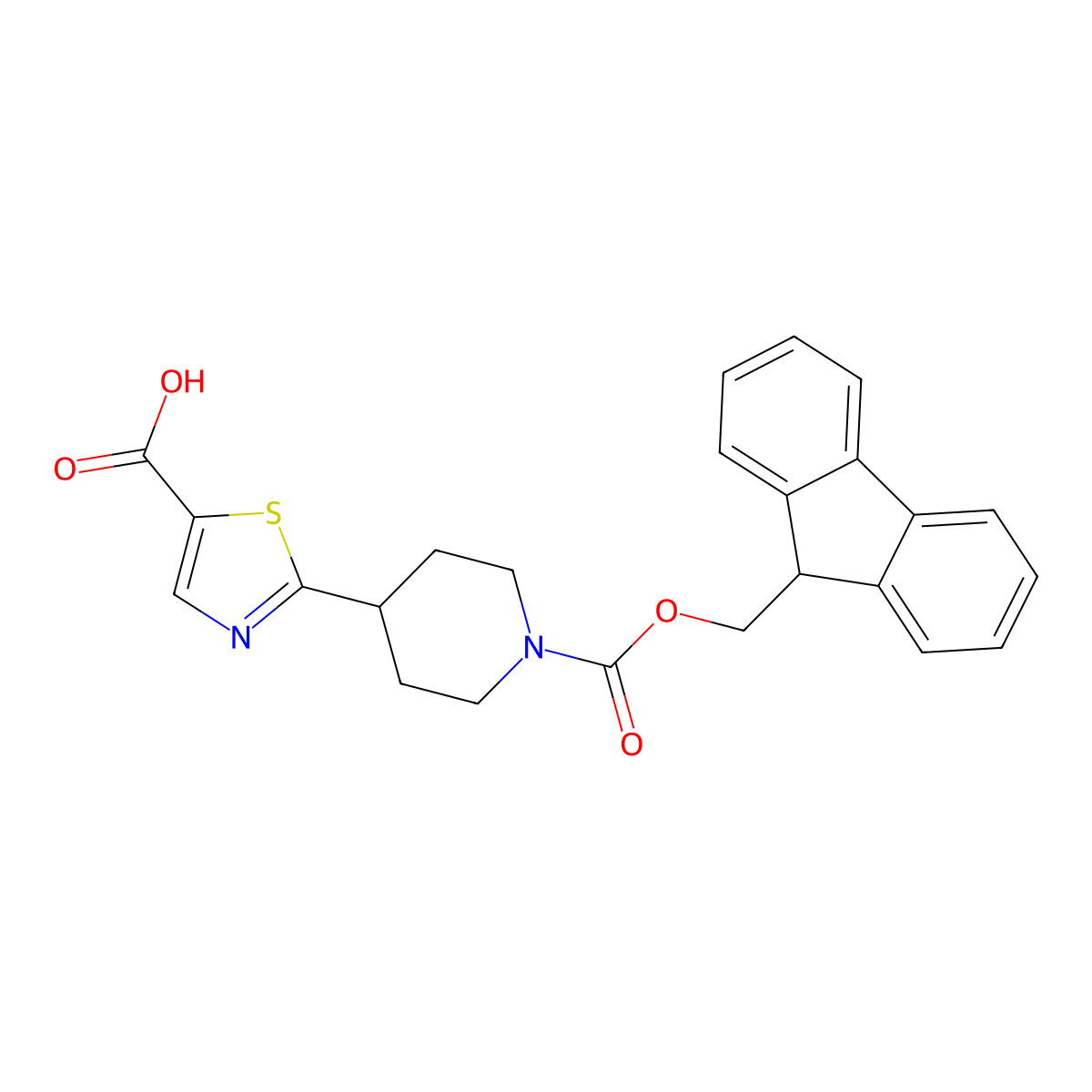 2-(1-{[(9H-fluoren-9-yl)methoxy]carbonyl}piperidin-4-yl)-1,3-thiazole-5-carboxylic acid molecular structure, CAS 2138132-38-2