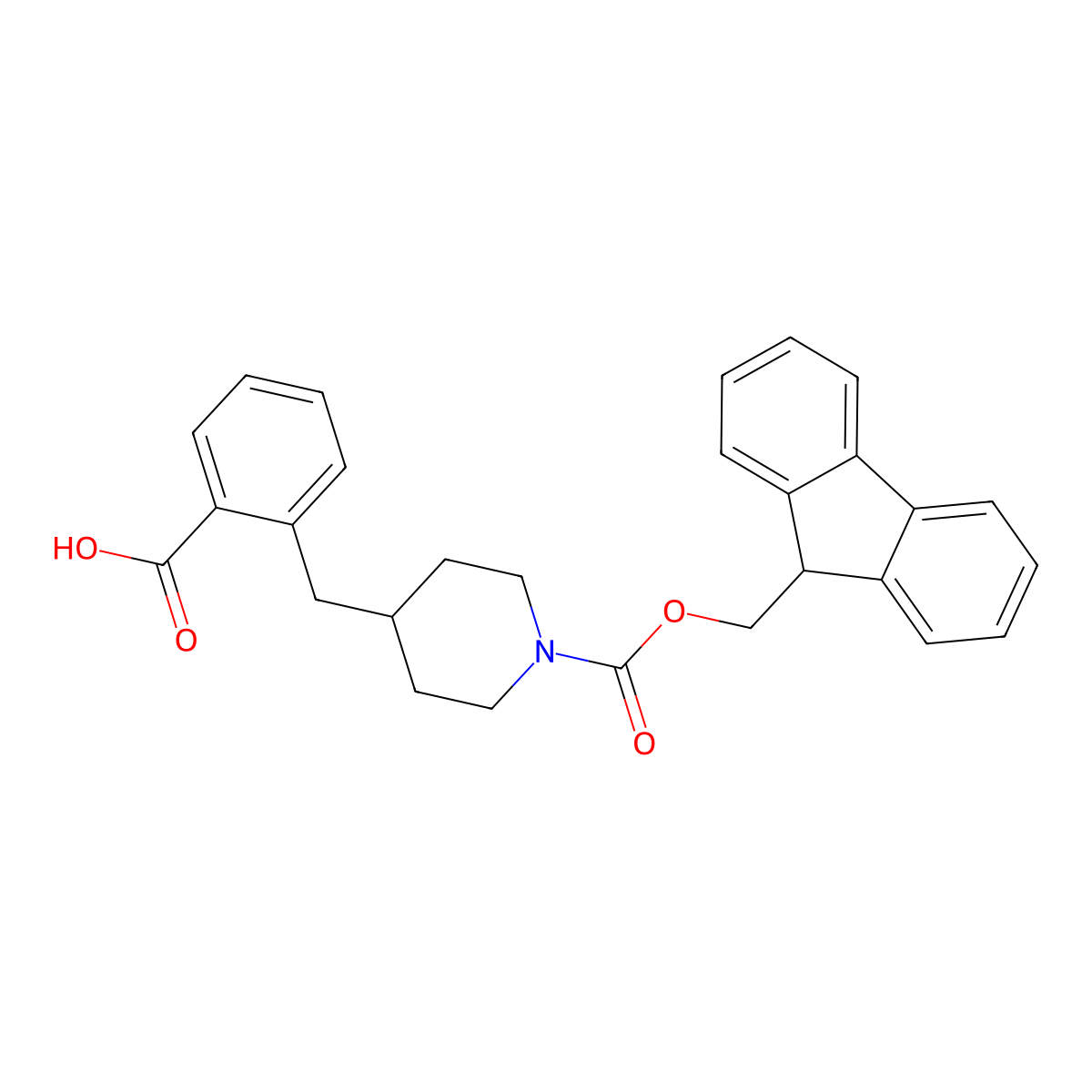 2-[(1-{[(9H-fluoren-9-yl)methoxy]carbonyl}piperidin-4-yl)methyl]benzoic acid molecular structure, CAS 2138133-75-0