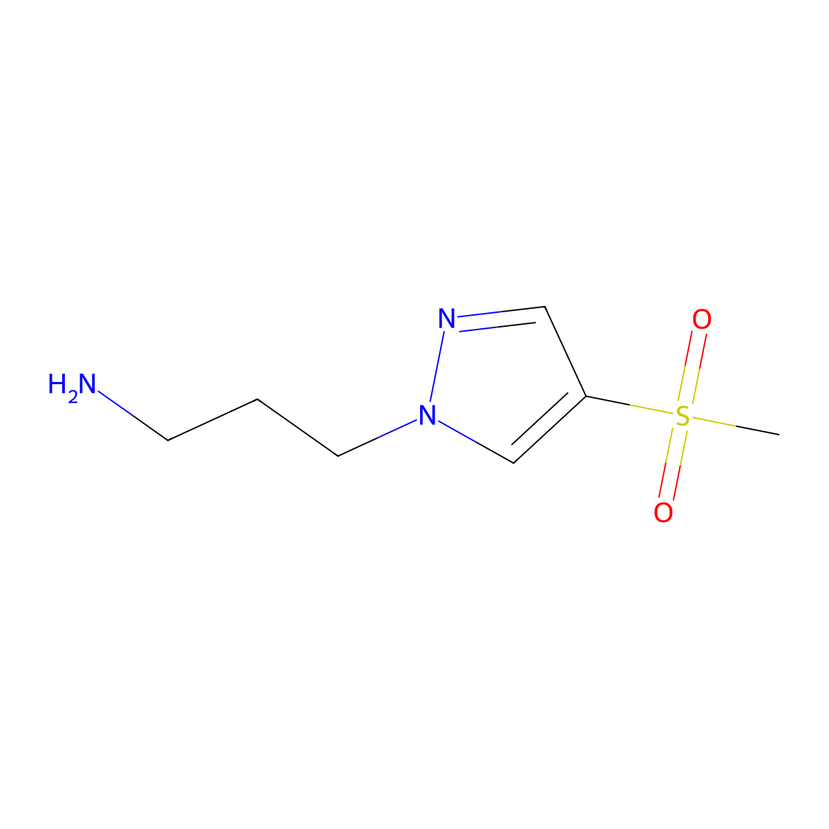 3-(4-methanesulfonyl-1H-pyrazol-1-yl)propan-1-amine molecular structure, CAS 2138136-88-4
