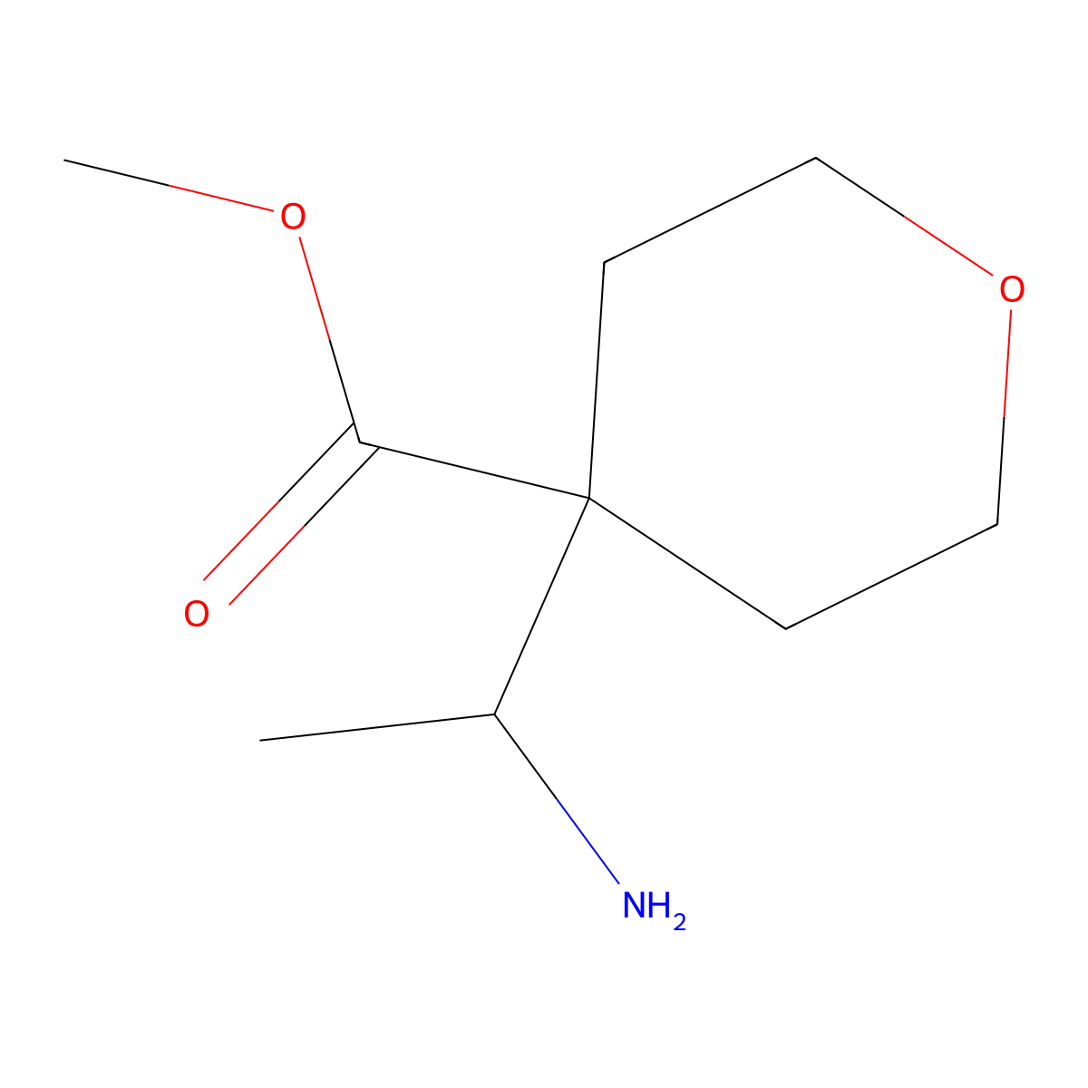 Methyl 4-(1-aminoethyl)oxane-4-carboxylate molecular structure, CAS 2138144-04-2