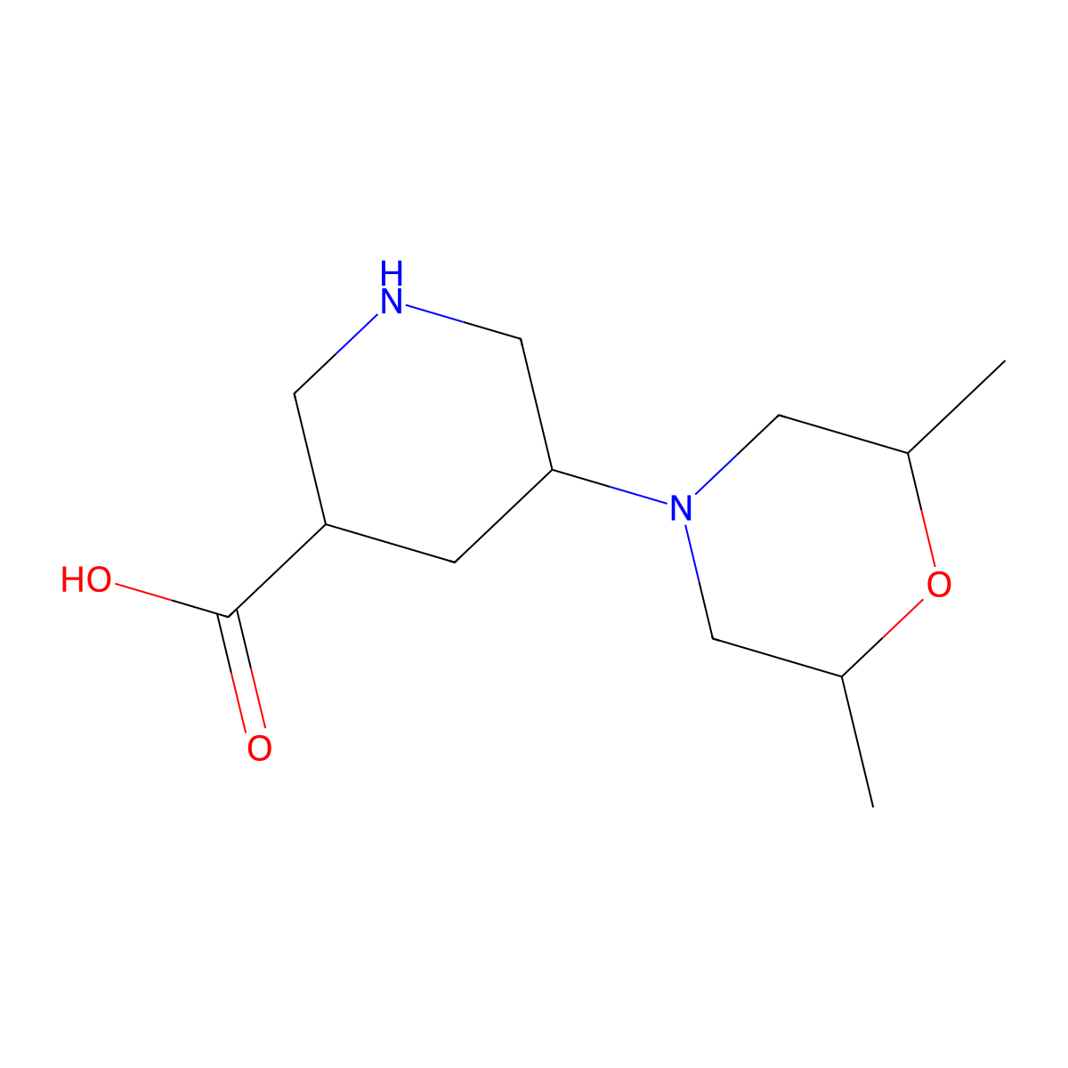 5-(2,6-Dimethylmorpholin-4-yl)piperidine-3-carboxylic acid molecular structure, CAS 2138147-15-4