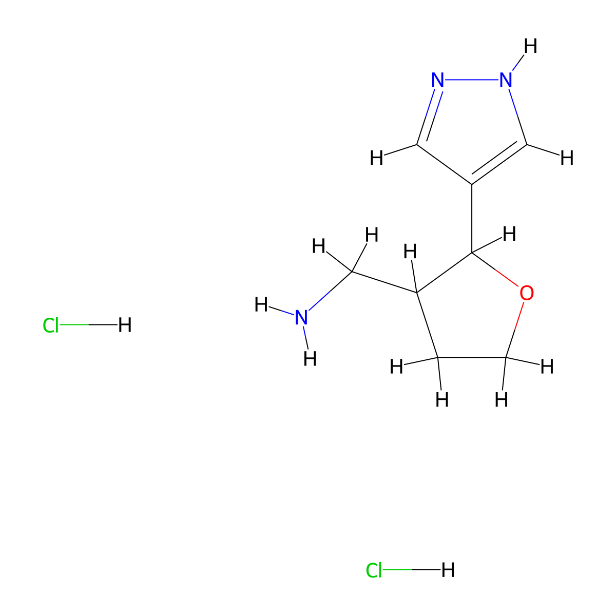 [2-(1H-pyrazol-4-yl)oxolan-3-yl]methanamine dihydrochloride molecular structure, CAS 2138147-38-1