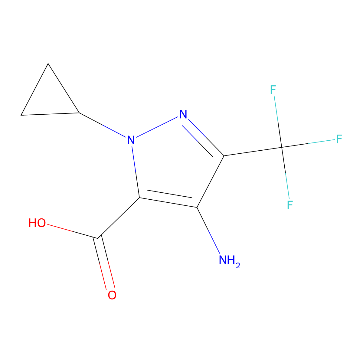 4-amino-1-cyclopropyl-3-(trifluoromethyl)-1H-pyrazole-5-carboxylic acid molecular structure, CAS 2138147-74-5