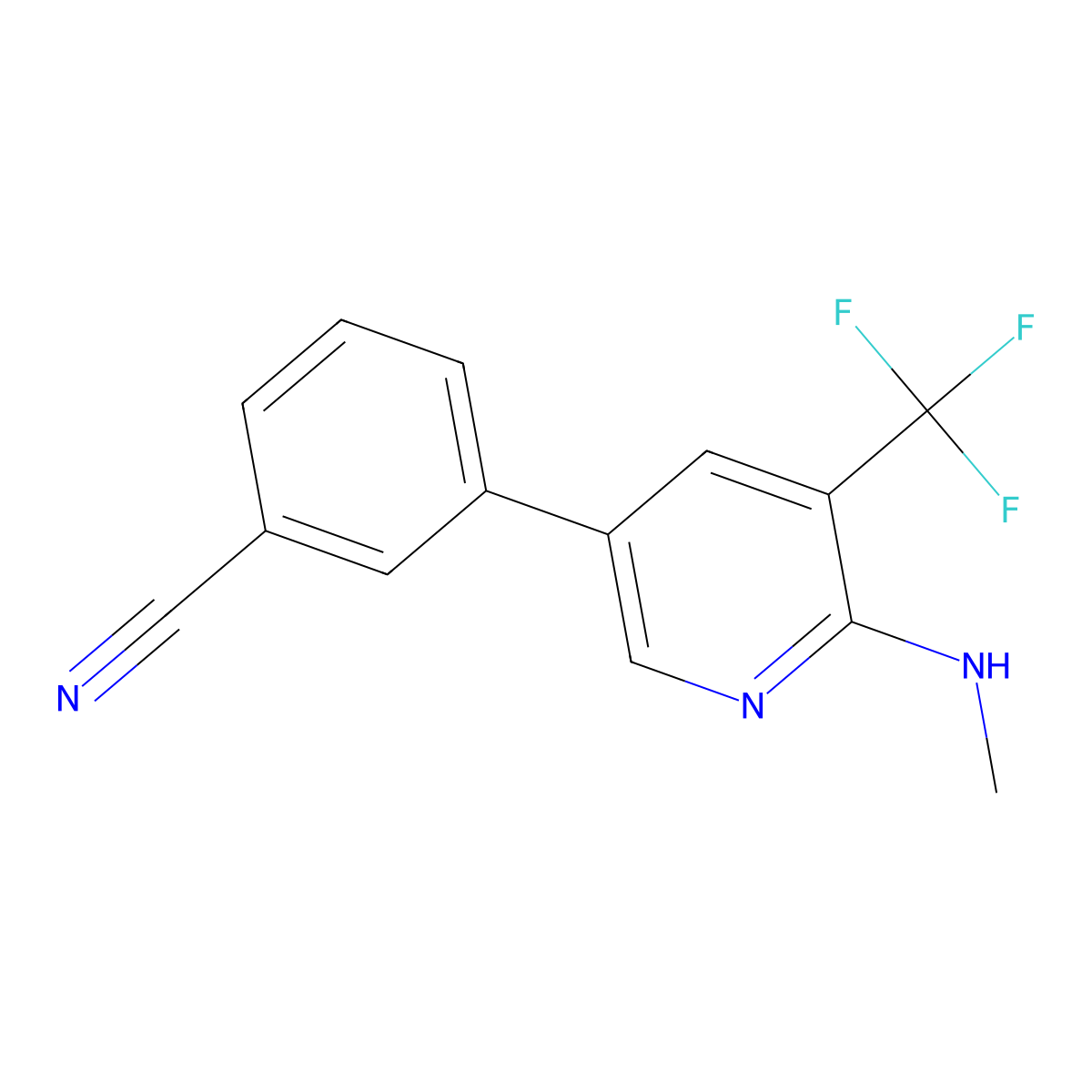 3-[6-(Methylamino)-5-(trifluoromethyl)pyridin-3-yl]benzonitrile molecular structure, CAS 2138148-04-4