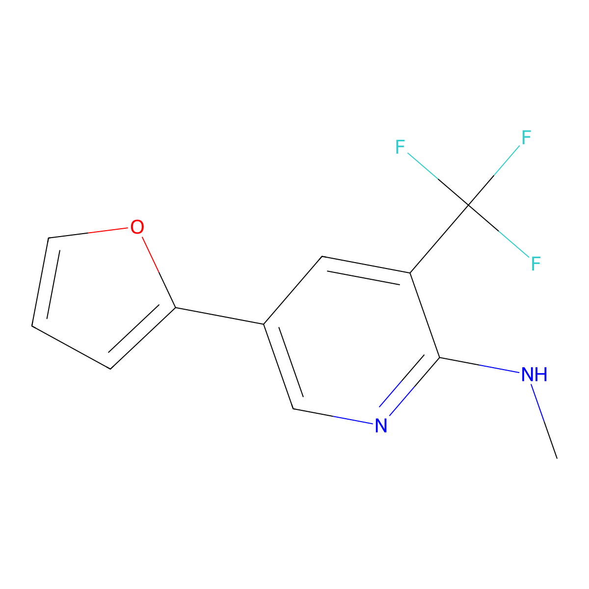 5-(furan-2-yl)-N-methyl-3-(trifluoromethyl)pyridin-2-amine molecular structure, CAS 2138148-10-2