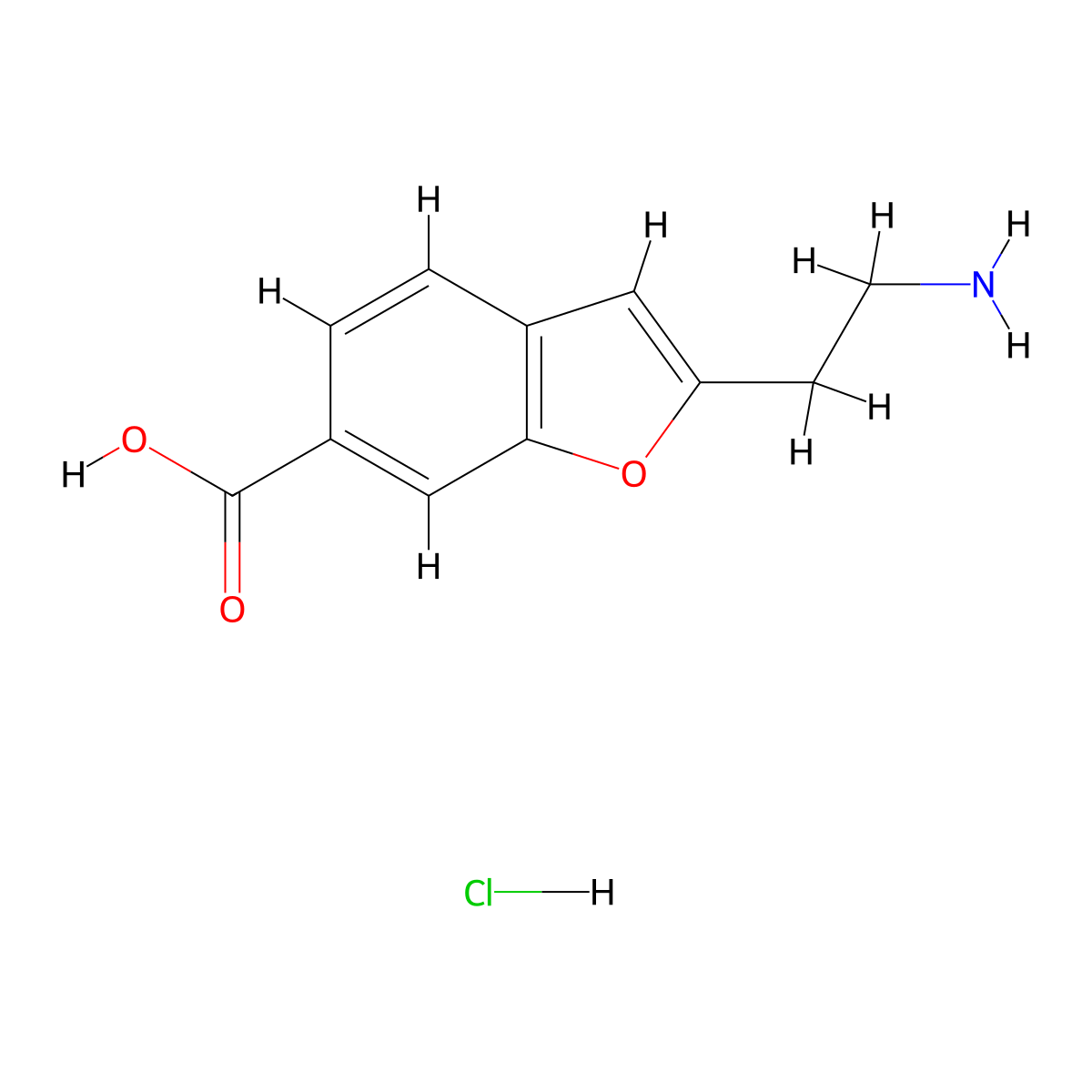 2-(2-Aminoethyl)-1-benzofuran-6-carboxylic acid hydrochloride molecular structure, CAS 2138148-96-4