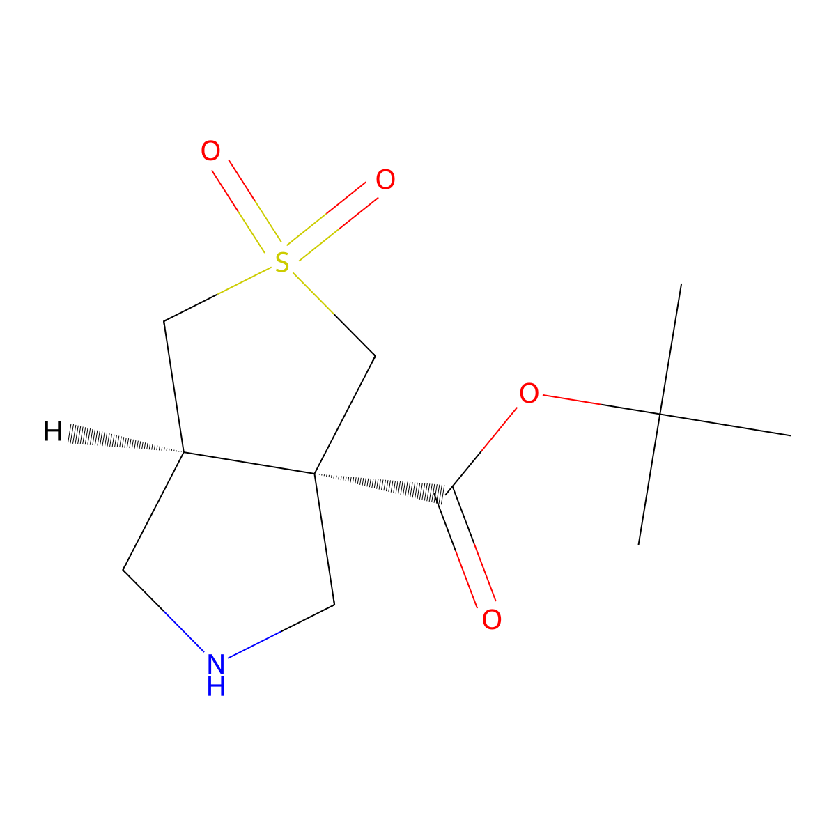 rac-tert-butyl (3aR,6aS)-2,2-dioxo-hexahydro-1H-2lambda6-thieno[3,4-c]pyrrole-3a-carboxylate molecular structure, CAS 2138151-86-5