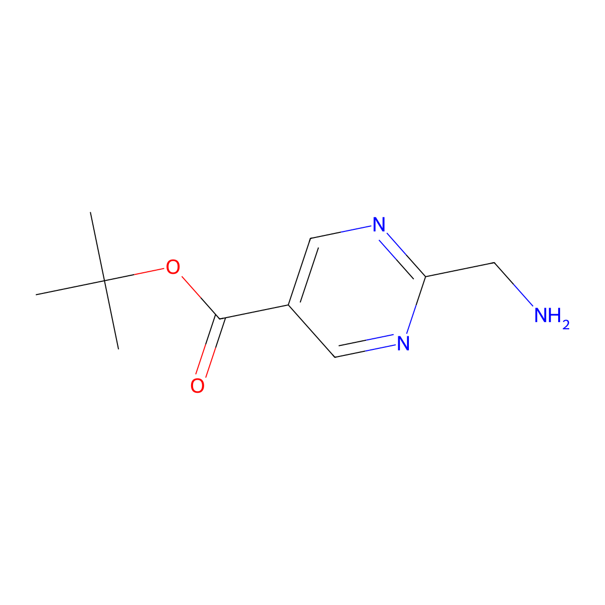 Tert-butyl 2-(aminomethyl)pyrimidine-5-carboxylate molecular structure, CAS 2138152-08-4
