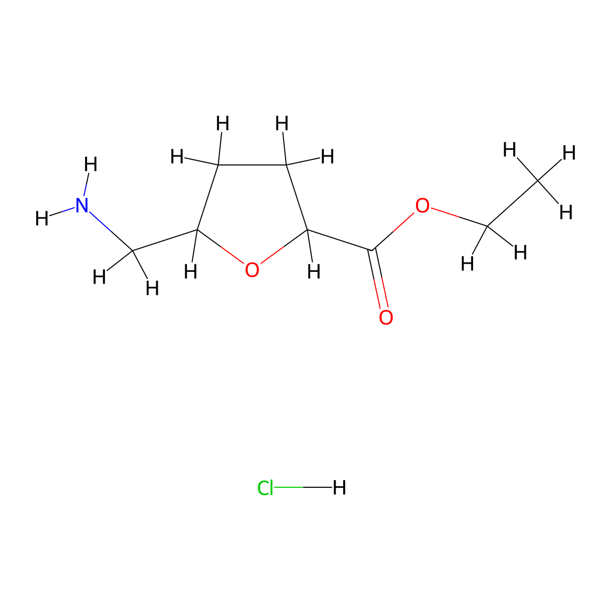 Ethyl 5-(aminomethyl)oxolane-2-carboxylate hydrochloride molecular structure, CAS 2138153-33-8