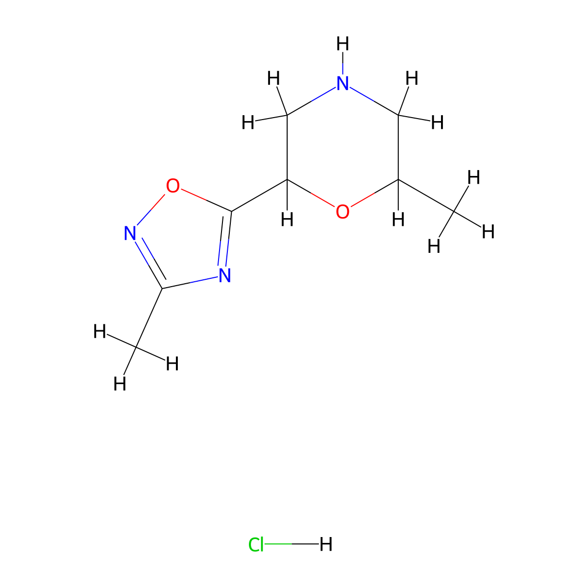 2-Methyl-6-(3-methyl-1,2,4-oxadiazol-5-yl)morpholine hydrochloride molecular structure, CAS 2138153-59-8