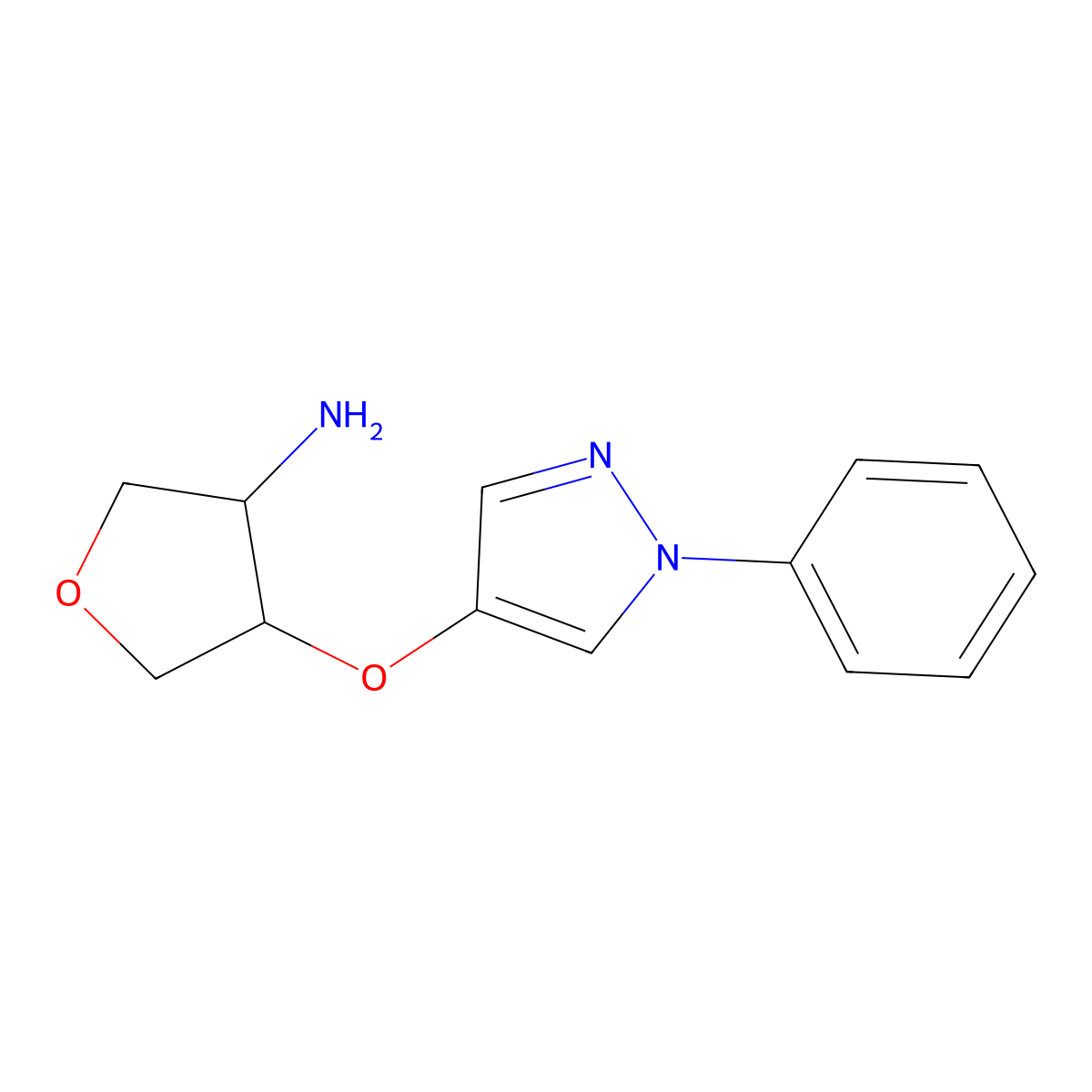 4-[(1-phenyl-1H-pyrazol-4-yl)oxy]oxolan-3-amine molecular structure, CAS 2138154-35-3
