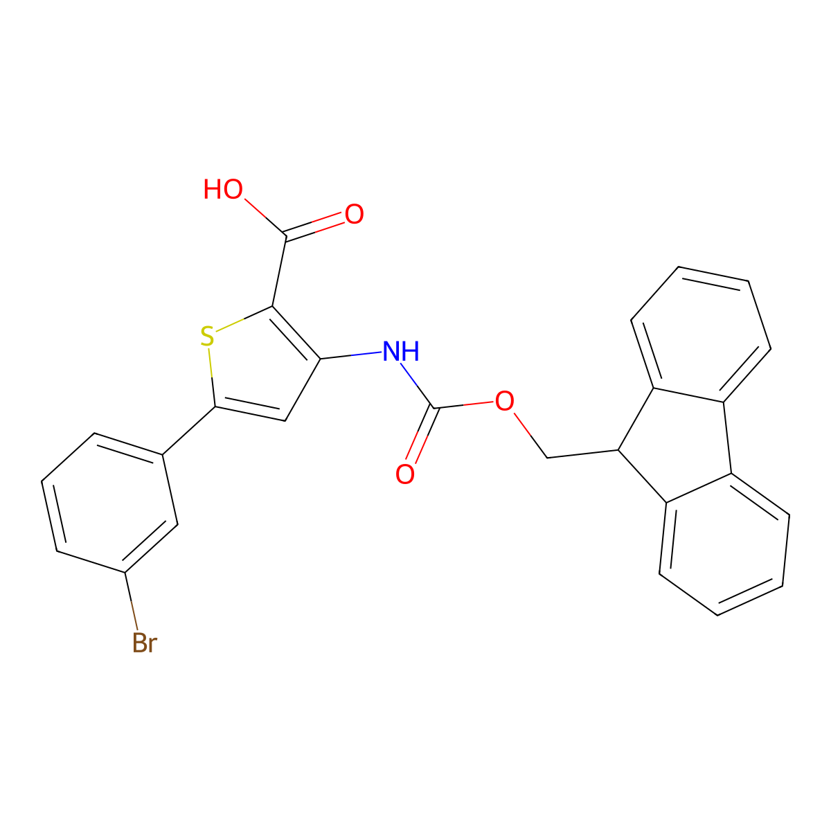 5-(3-bromophenyl)-3-({[(9H-fluoren-9-yl)methoxy]carbonyl}amino)thiophene-2-carboxylic acid molecular structure, CAS 2138155-56-1