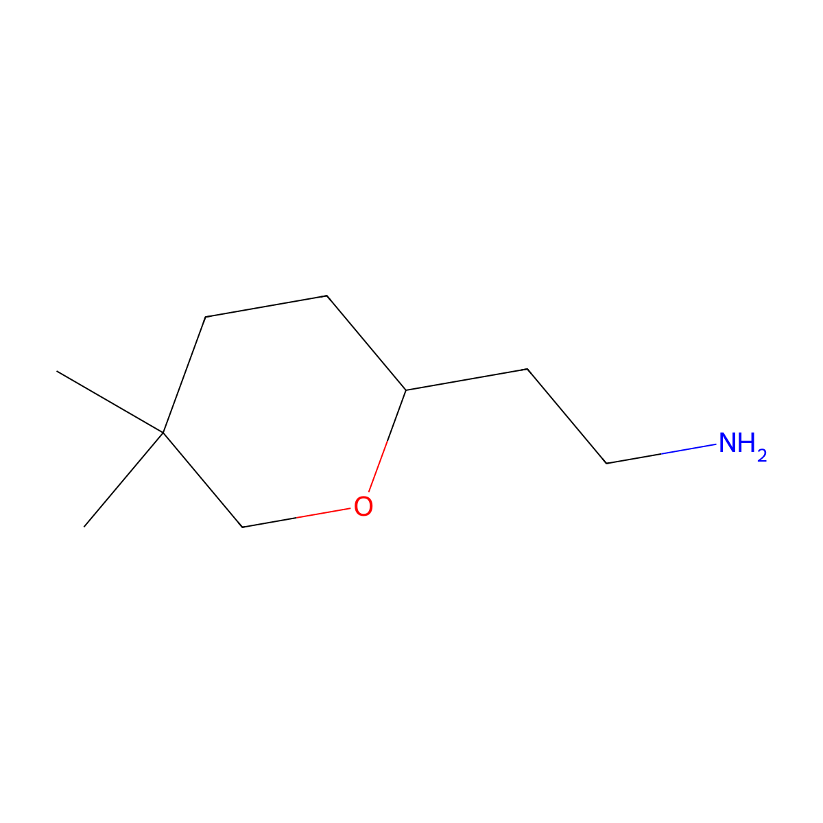 2-(5,5-Dimethyloxan-2-yl)ethan-1-amine molecular structure, CAS 2138156-05-3