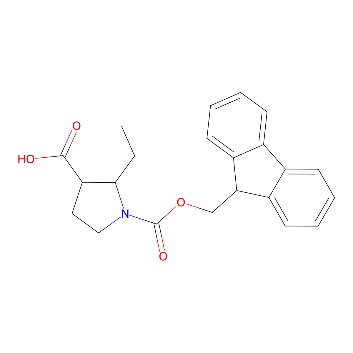 2-ethyl-1-{[(9H-fluoren-9-yl)methoxy]carbonyl}pyrrolidine-3-carboxylic acid molecular structure, CAS 2138158-74-2