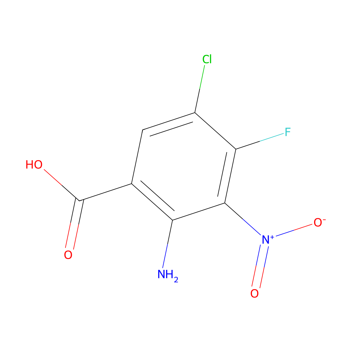 2-Amino-5-chloro-4-fluoro-3-nitrobenzoic acid molecular structure, CAS 2138159-17-6