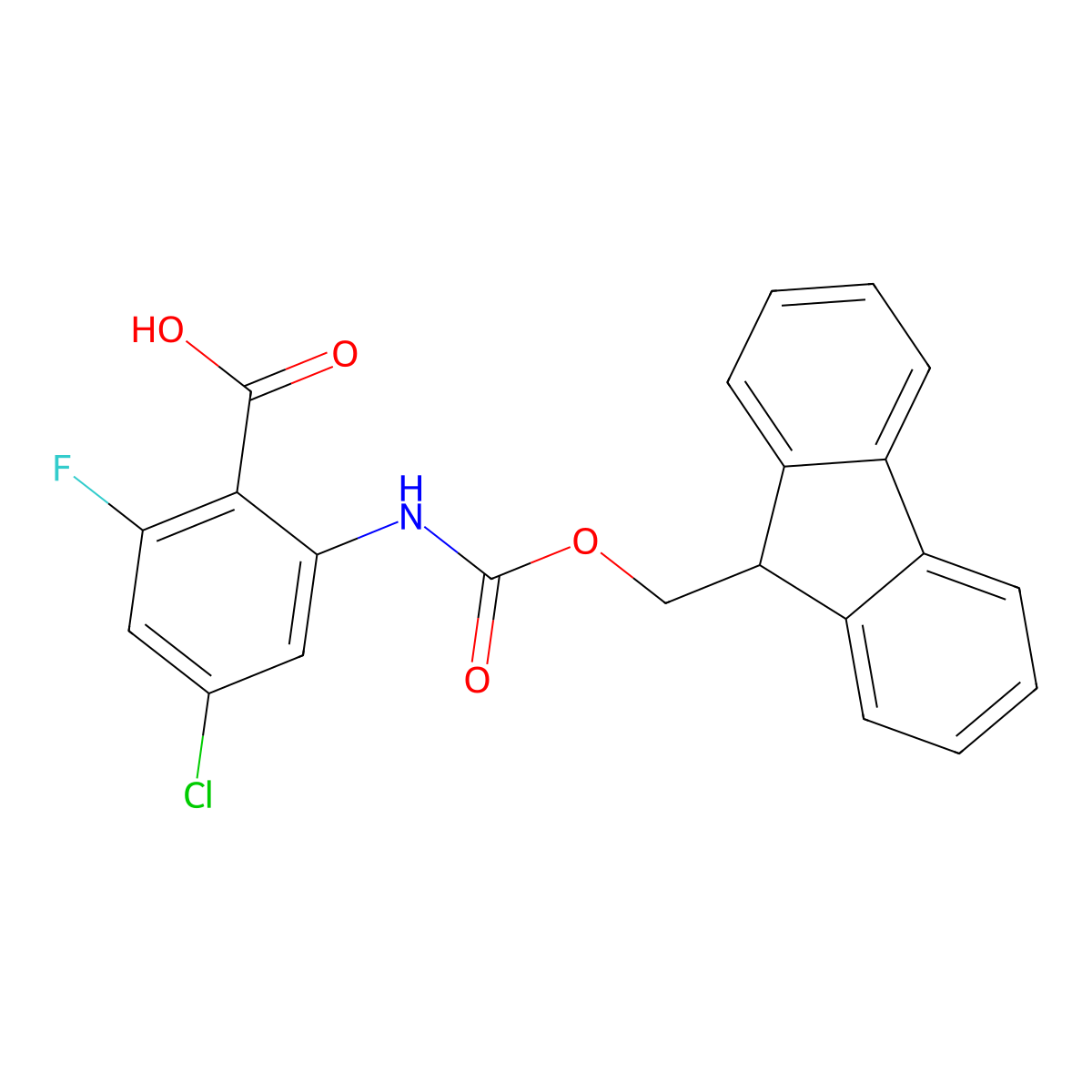 4-chloro-2-({[(9H-fluoren-9-yl)methoxy]carbonyl}amino)-6-fluorobenzoic acid molecular structure, CAS 2138160-23-1